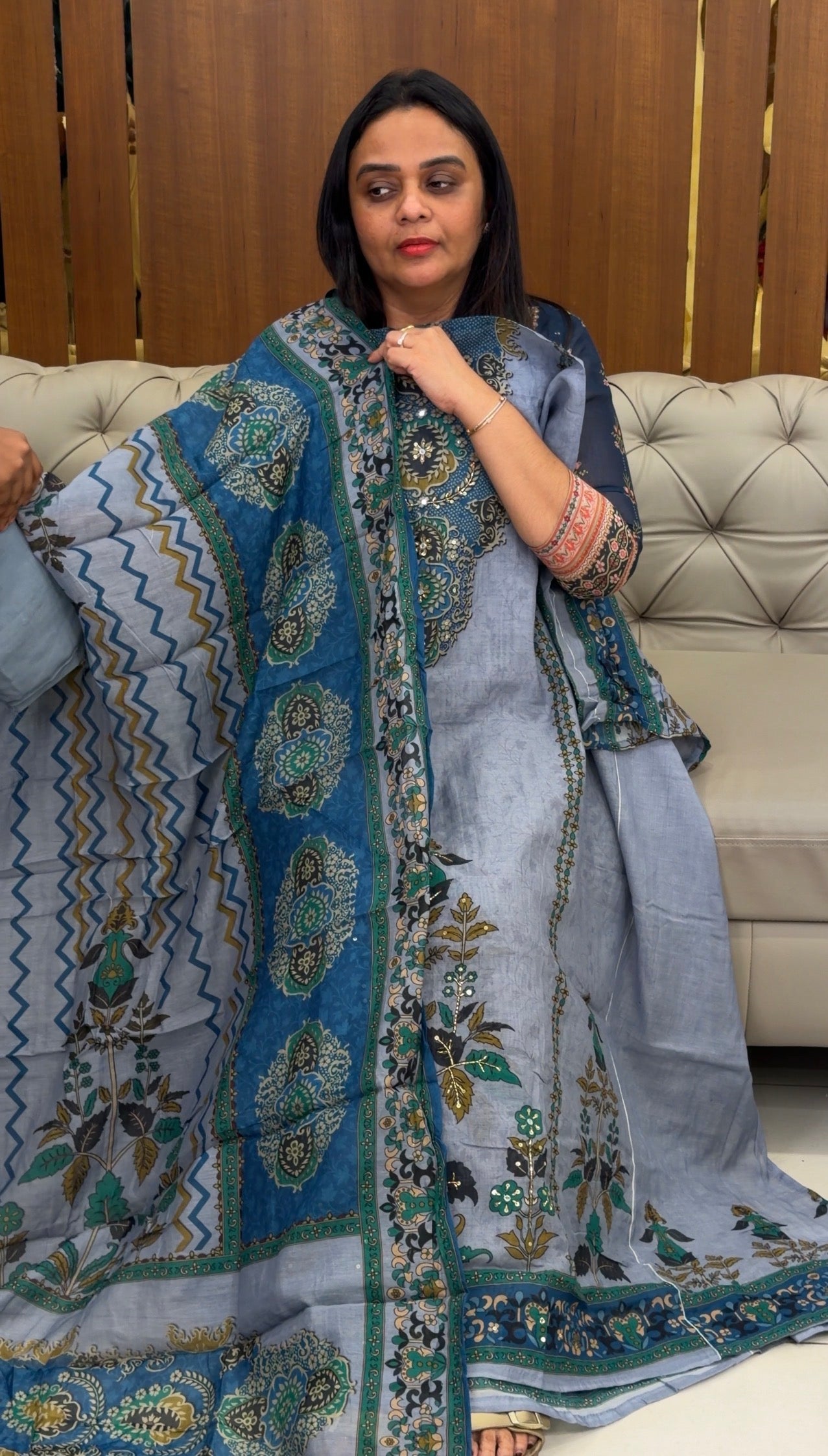 PRINTED MUL CHANDERI UNSTITCHED SALWAR SUITS - IHA 32278