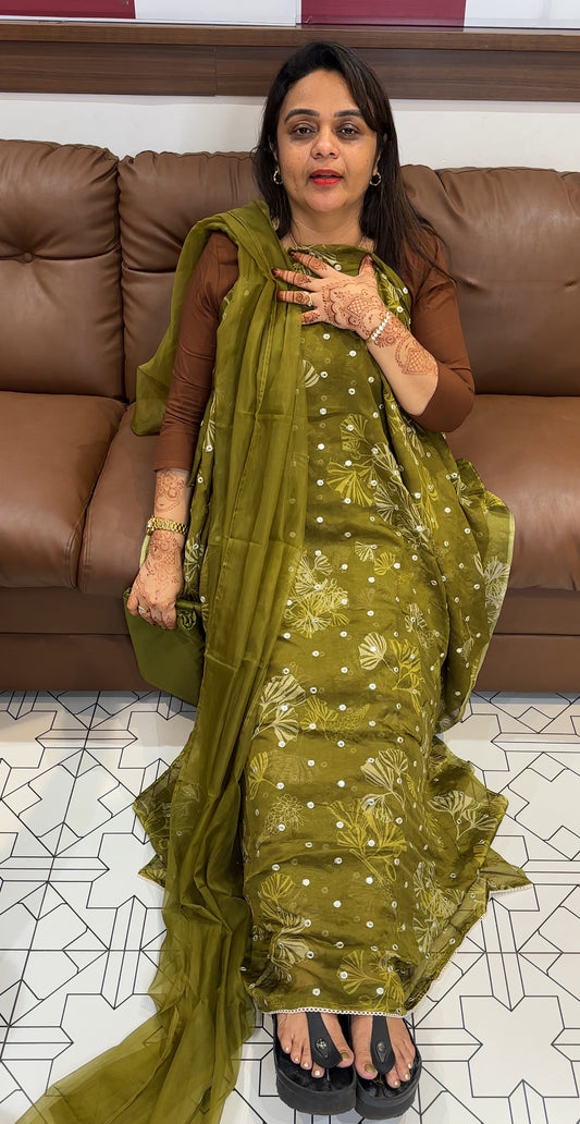 VISCOSE ORGANZA UNSTITCHED SALWAR SUITS - IHA 23739