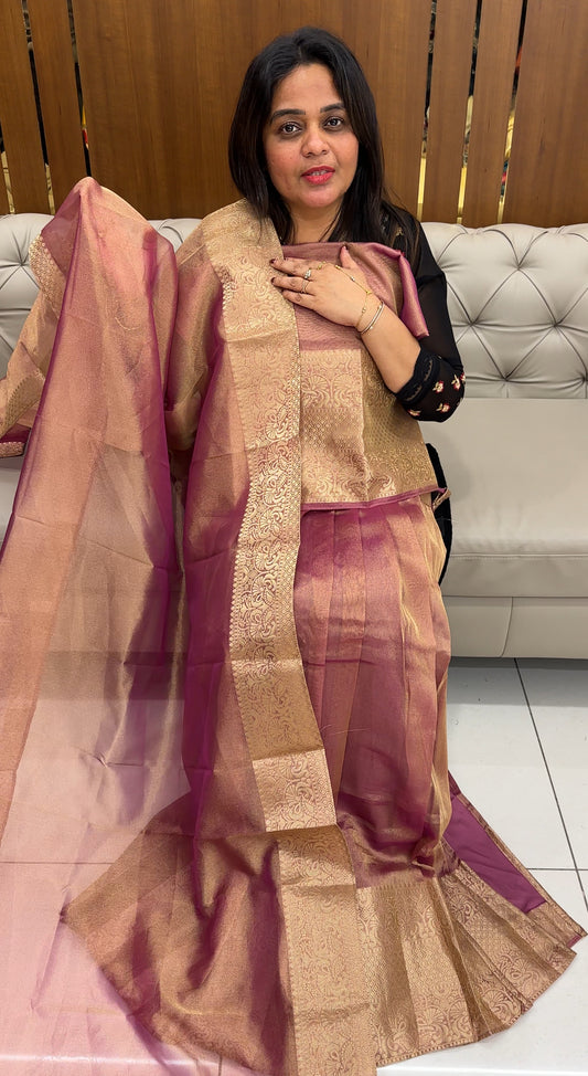 TISSUE SEMI STITCHED DHAVANI SETS - IHA 26000
