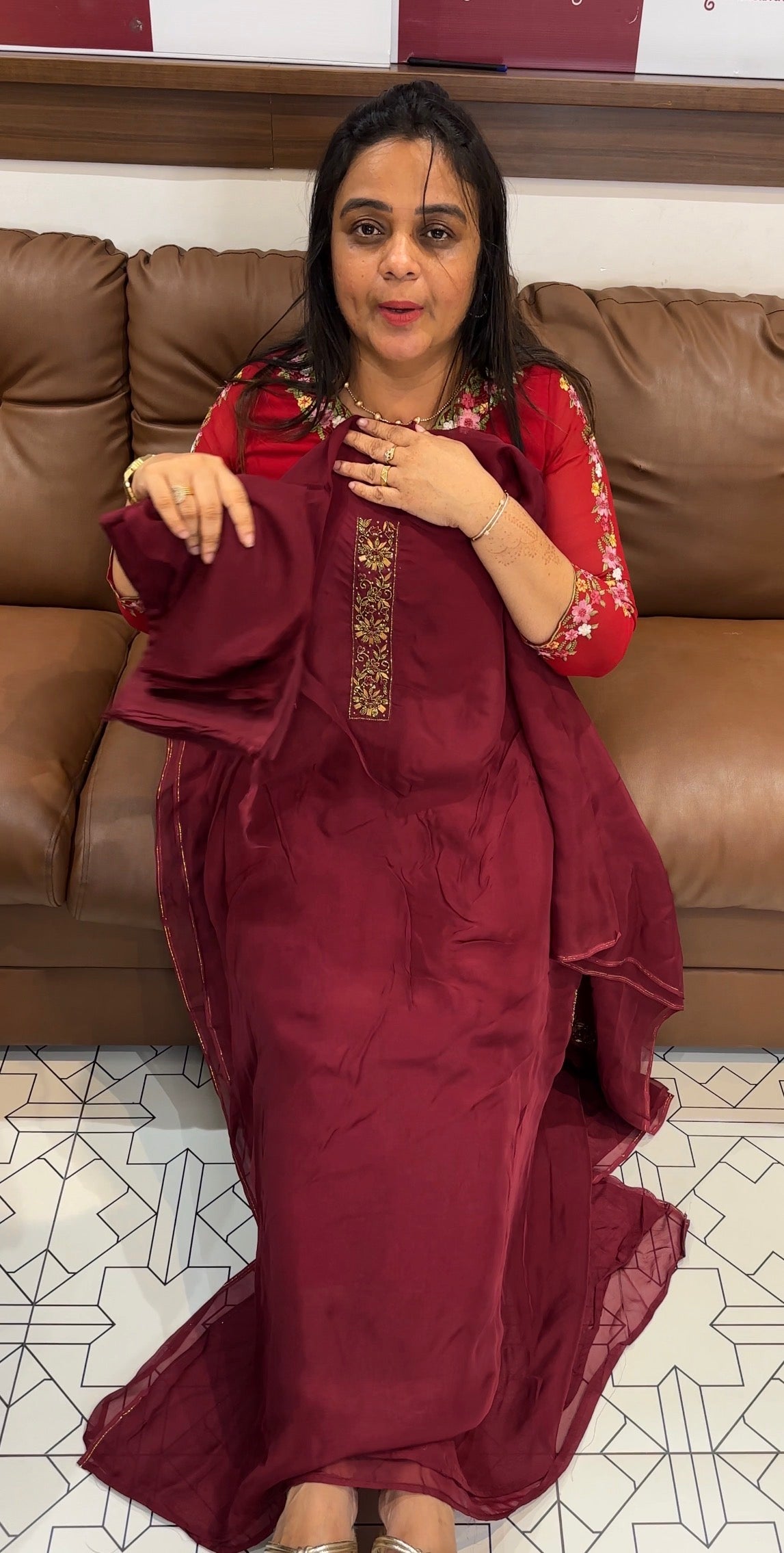 HAND WORKED ORGANZA UNSTITCHED SALWAR SUITS - IHA 27773