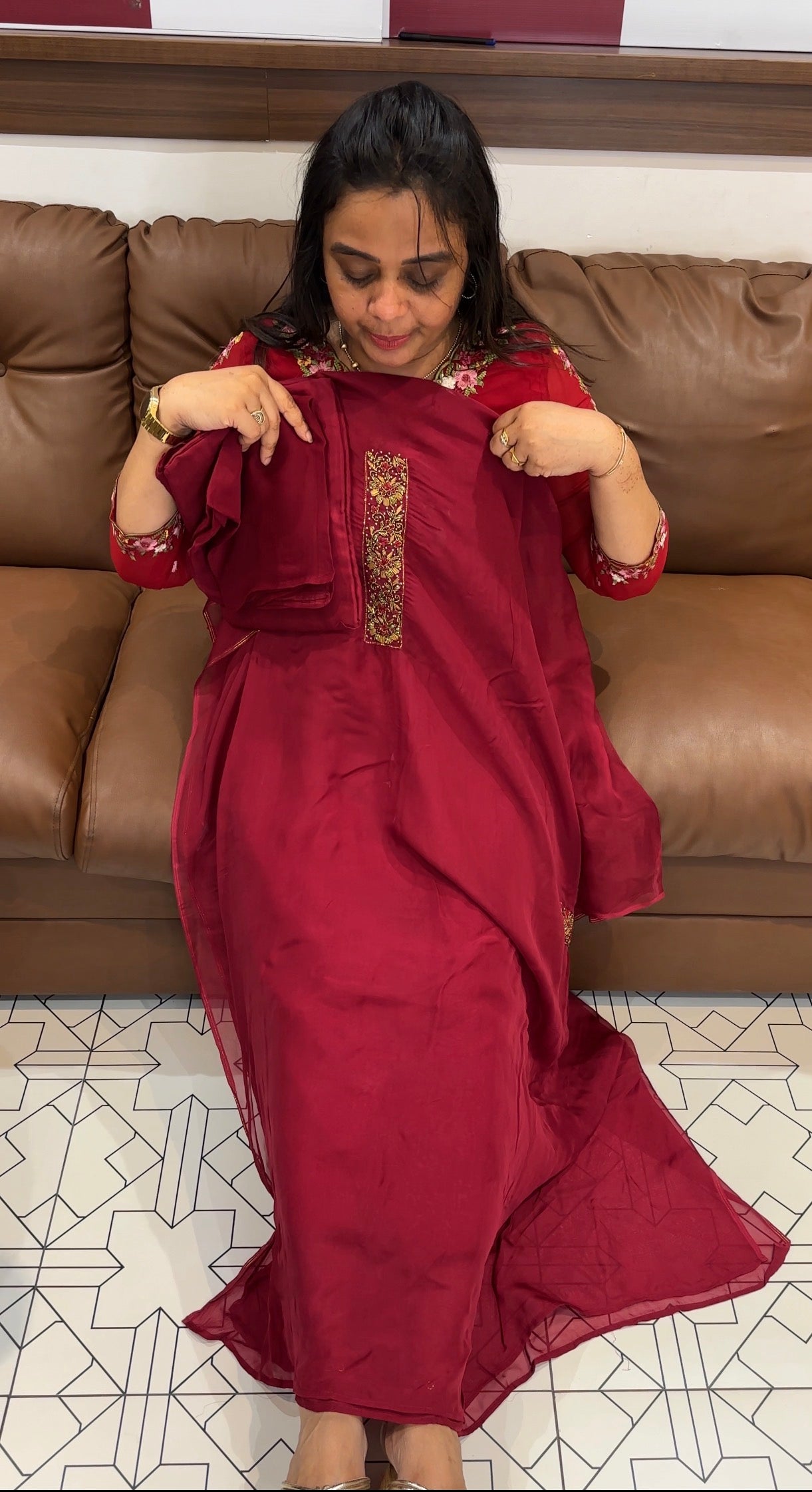 HAND WORKED ORGANZA UNSTITCHED SALWAR SUITS - IHA 27773