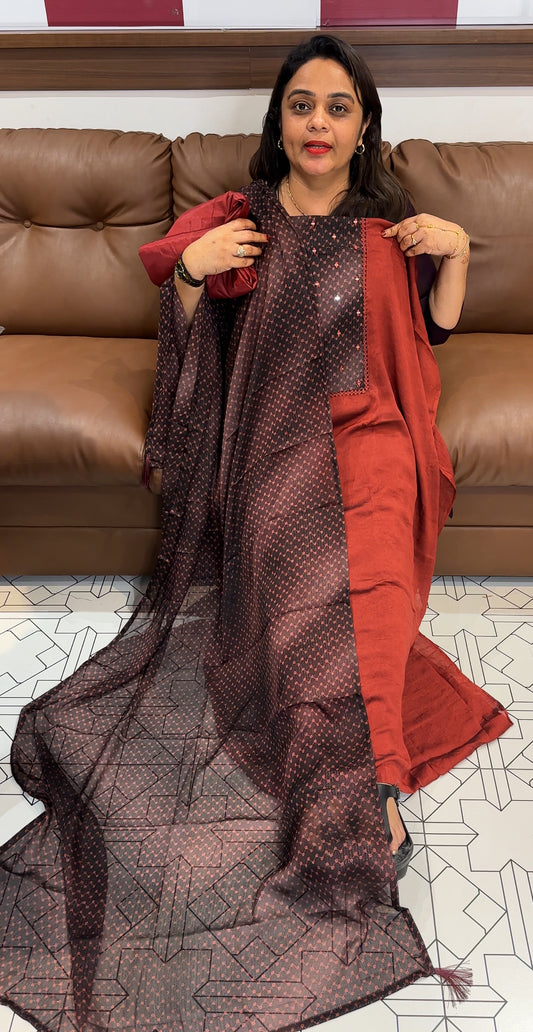 VELVET ORGANZA UNSTITCHED SALWAR SUITS - IHA 23932
