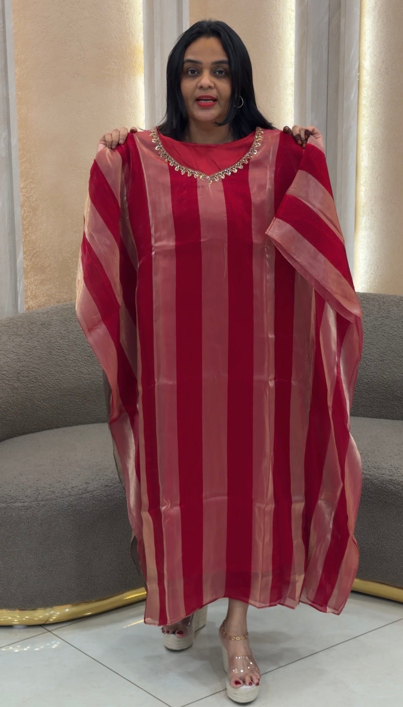 IHA'S IN-HOUSE VELVET ORGANZA KAFTAN TOPS - IHA 33440