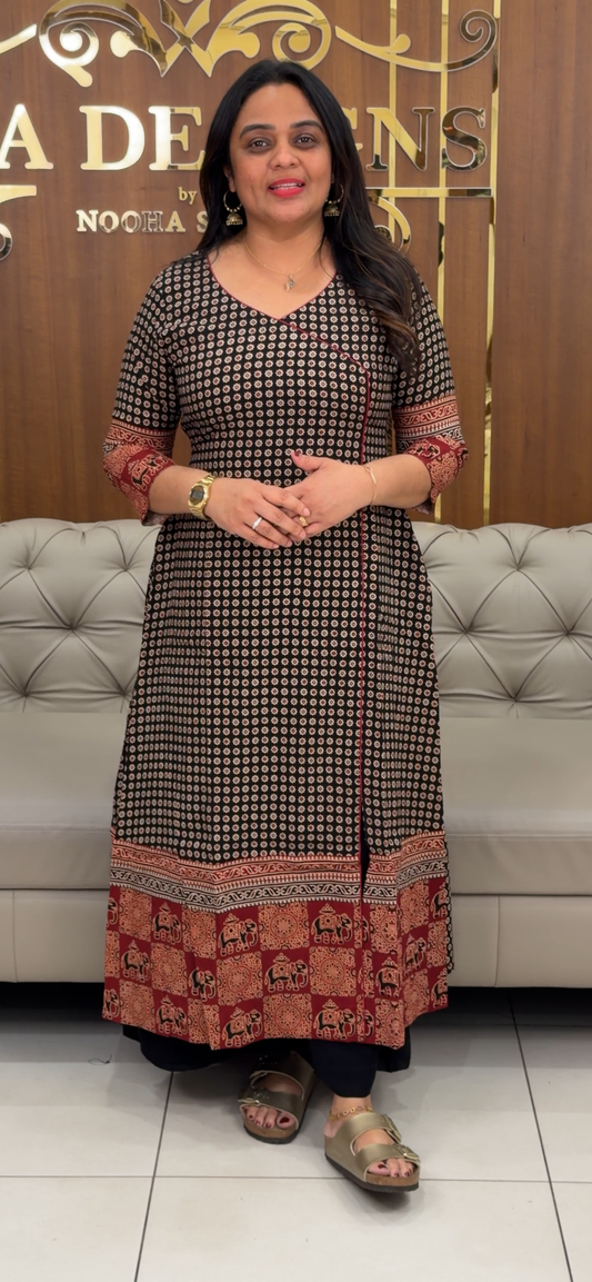 IHA'S IN-HOUSE COTTON AJRAKH LONG ALINE TOPS - IHA 29770