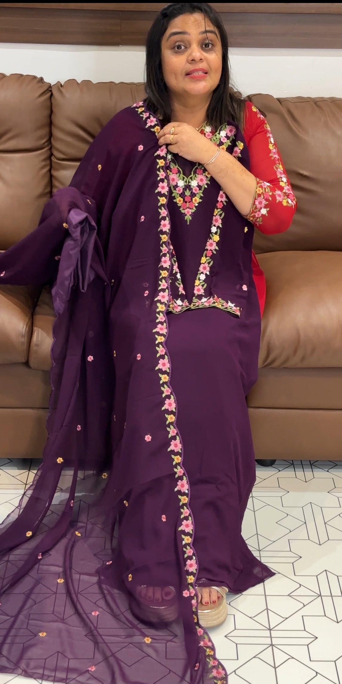 FAUX GEORGETTE TOP,BOTTOM AND DUPATTA - IHA 27757