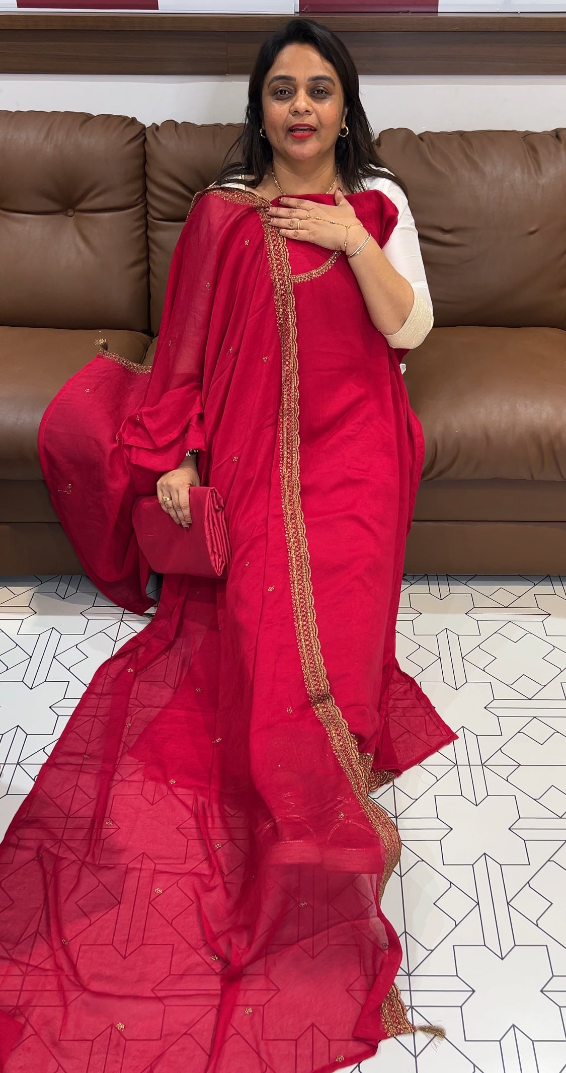 HAND WORKED UNSTITCHED SALWAR SUITS - IHA 24282