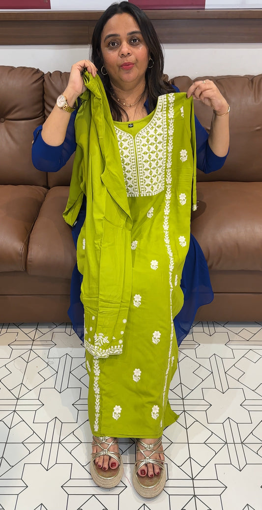 LUCKNOWI CHIKANKARI TOP AND BOTTOM - IHA 27199