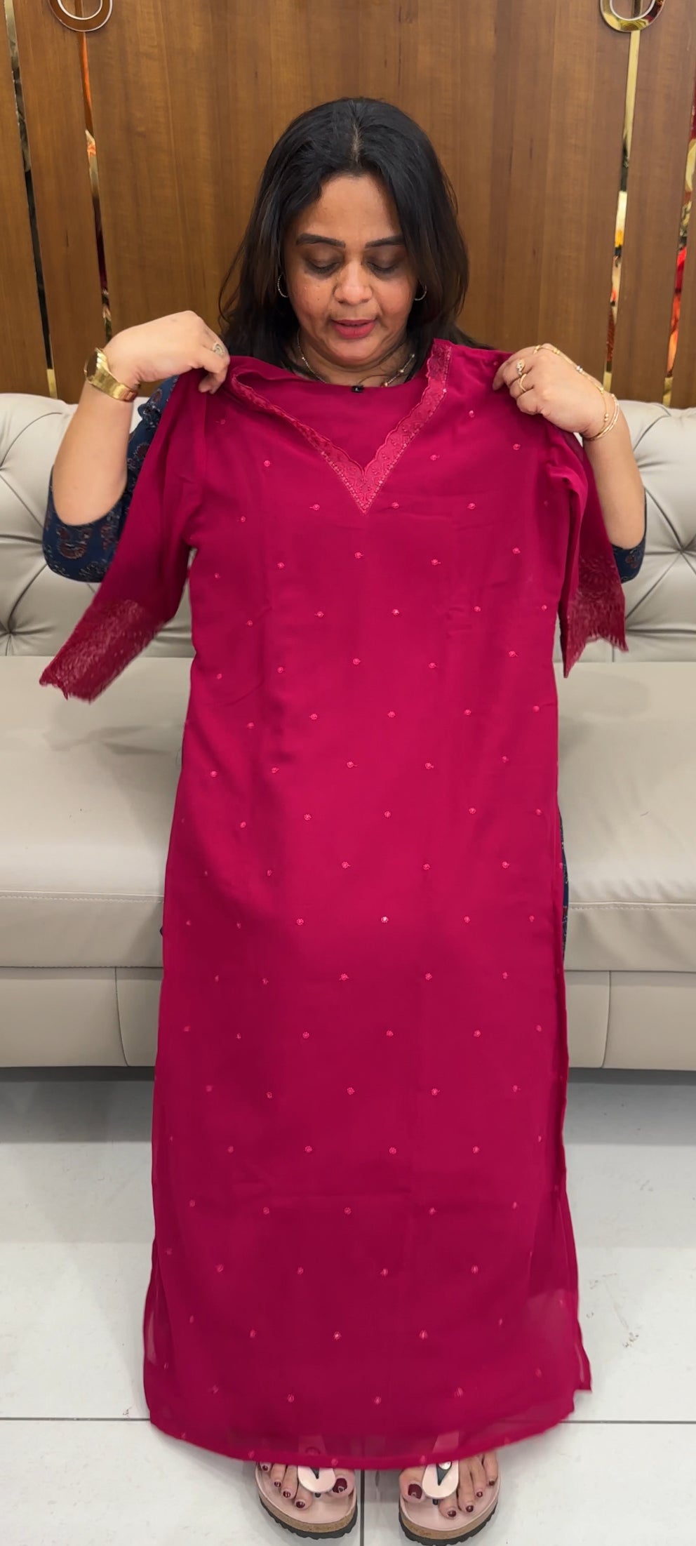 FAUX GEORGETTE TOP,BOTTOM AND DUPATTA - IHA 26989