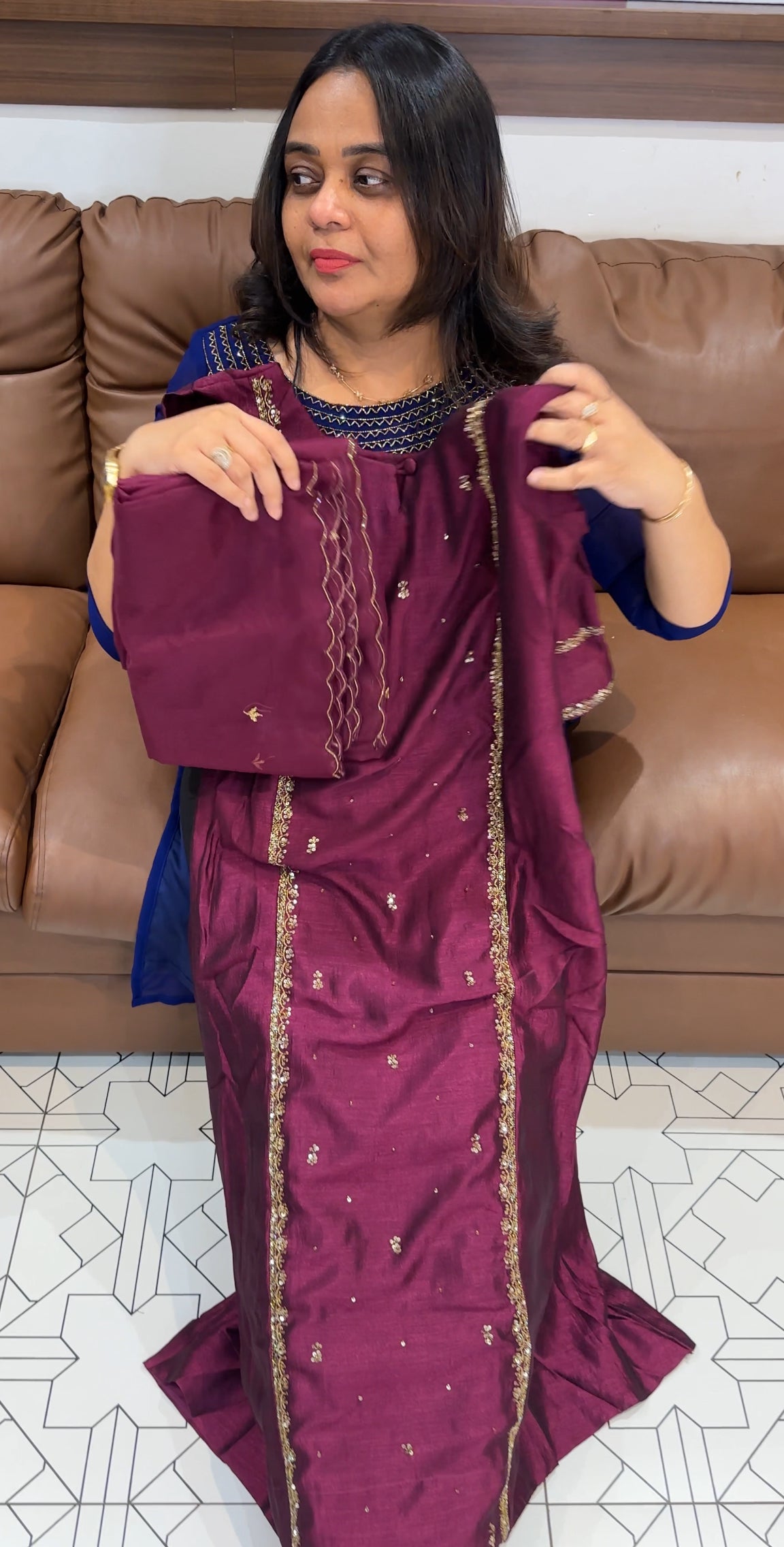 SEMI RAW SILK TOP, BOTTOM AND DUPATTA - IHA  28093