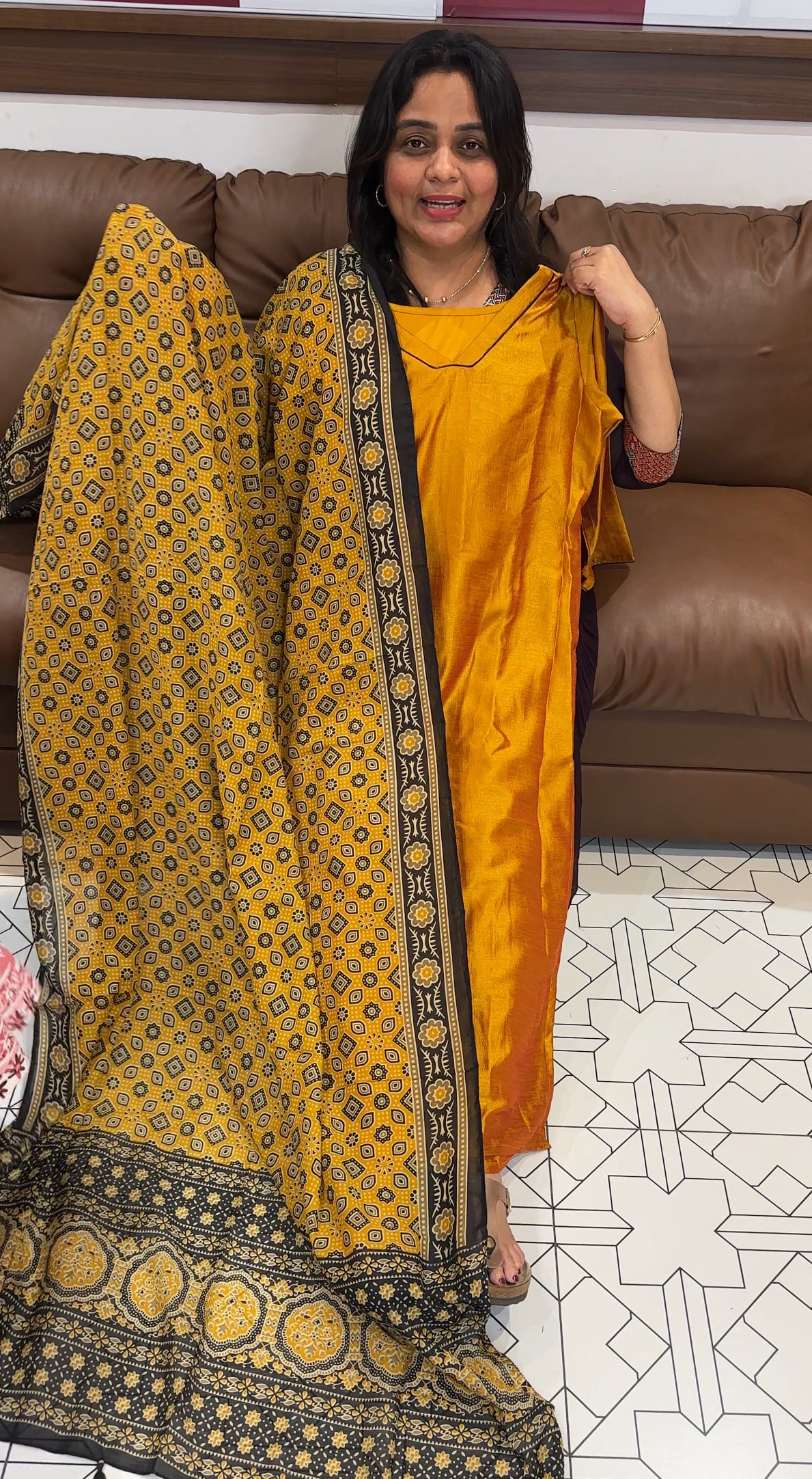 SEMI RAW SILK TOP, BOTTOM AND DUPATTA - IHA 27161