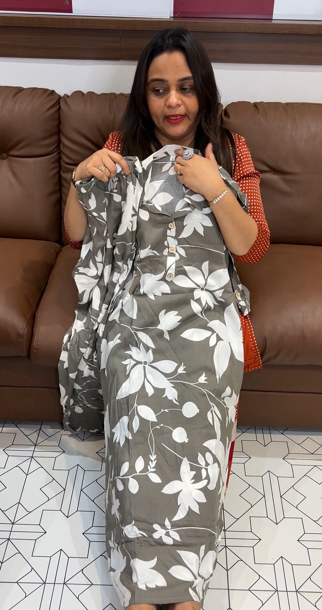 PRINTED COTTON LONG TOP AND BOTTTOM - IHA 22890