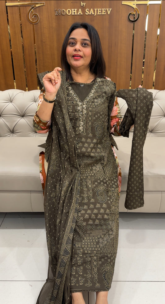 PRINTED COTTON TOP, BOTTOM AND DUPATTA - IHA 25329