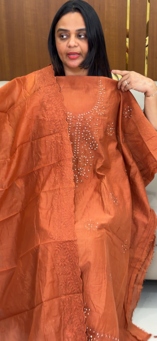 MUL CHANDERI UNSTITCHED SALWAR SUITS - IHA 31989