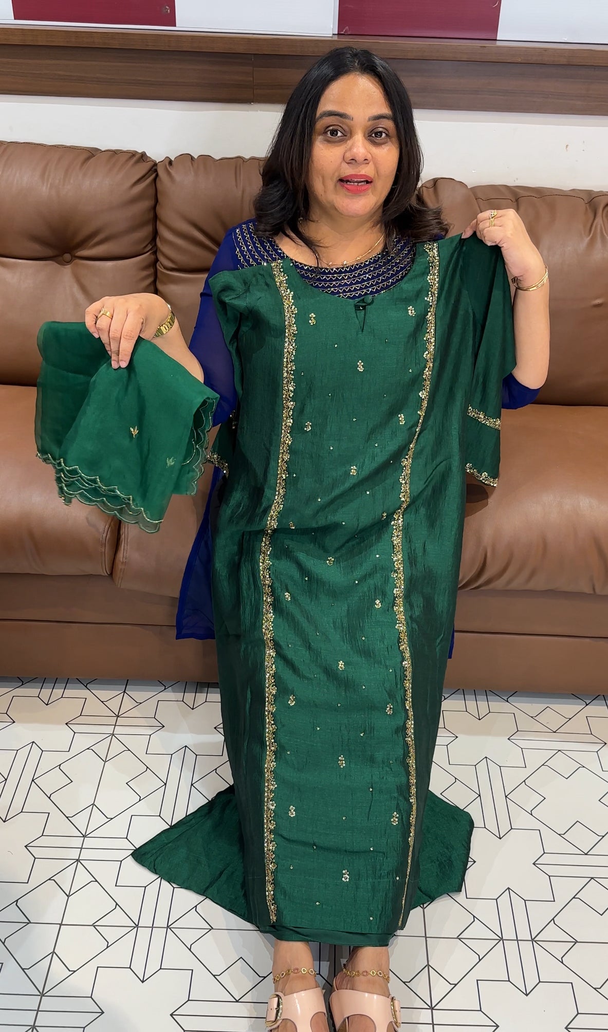 SEMI RAW SILK TOP, BOTTOM AND DUPATTA - IHA  28093