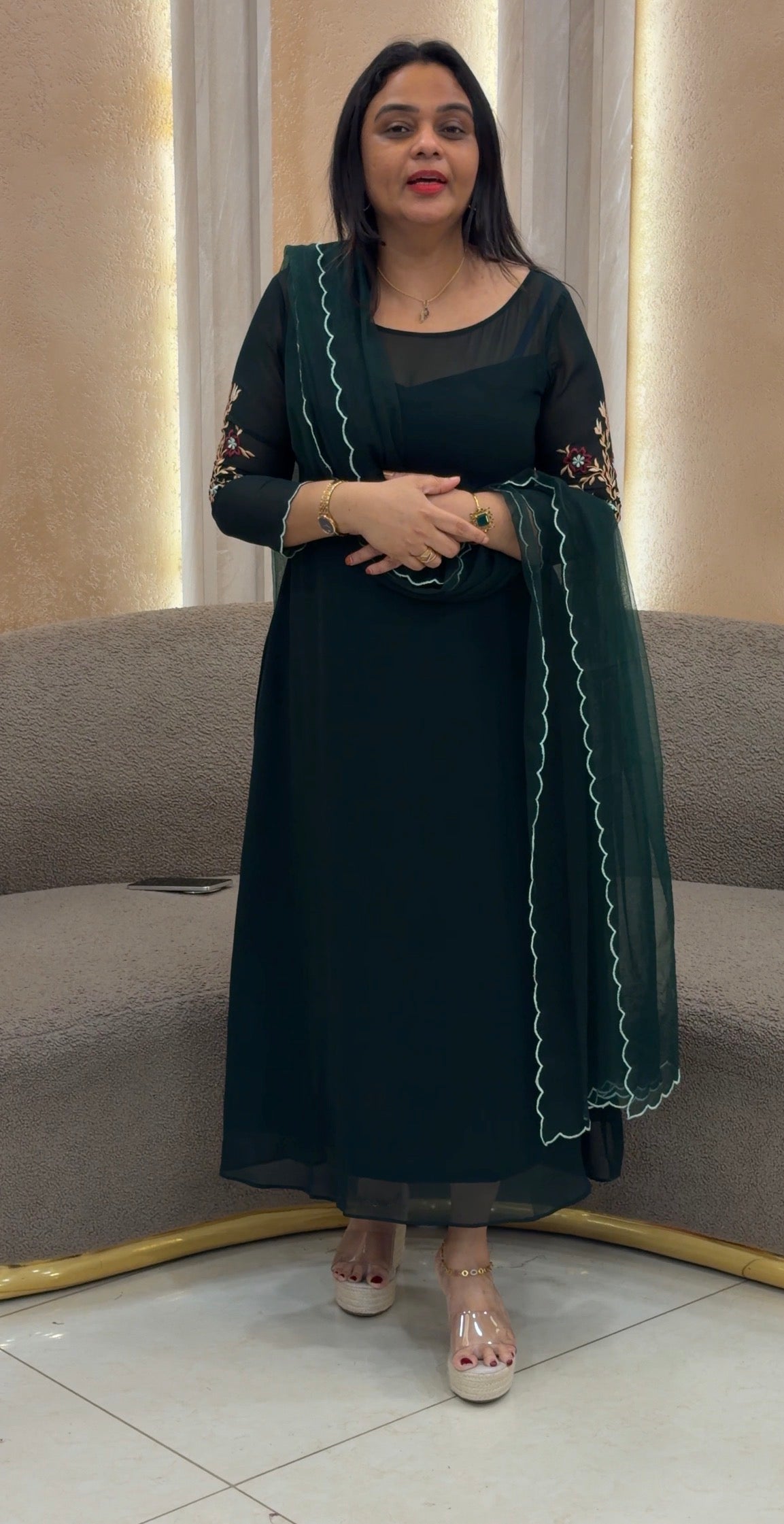 IHA'S IN-HOUSE GEORGETTE SLITTED TOP AND DUPATTA - IHA 33363