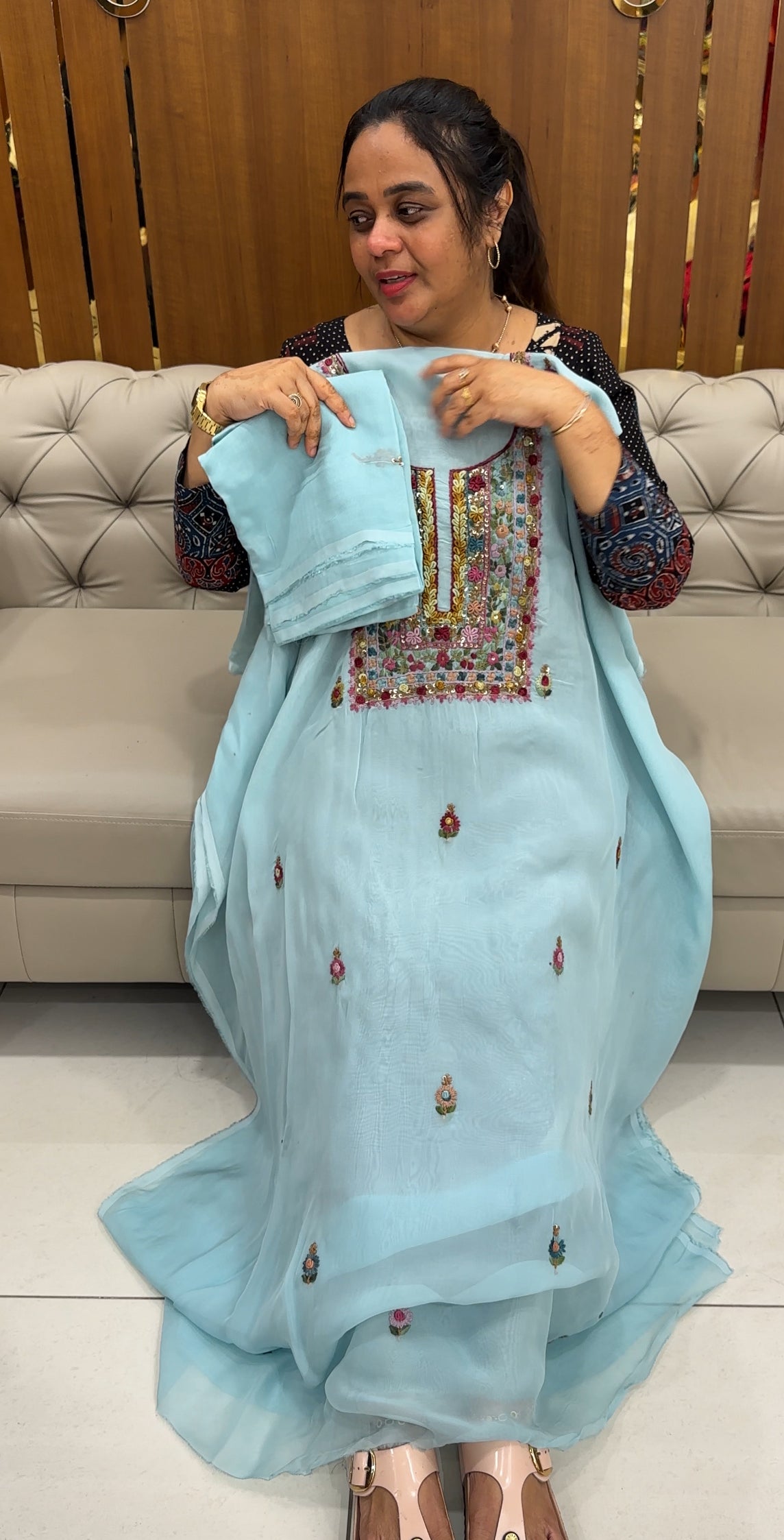 VISCOSE ORGANZA UNSTITCHED SALWAR SUITS - IHA 27623