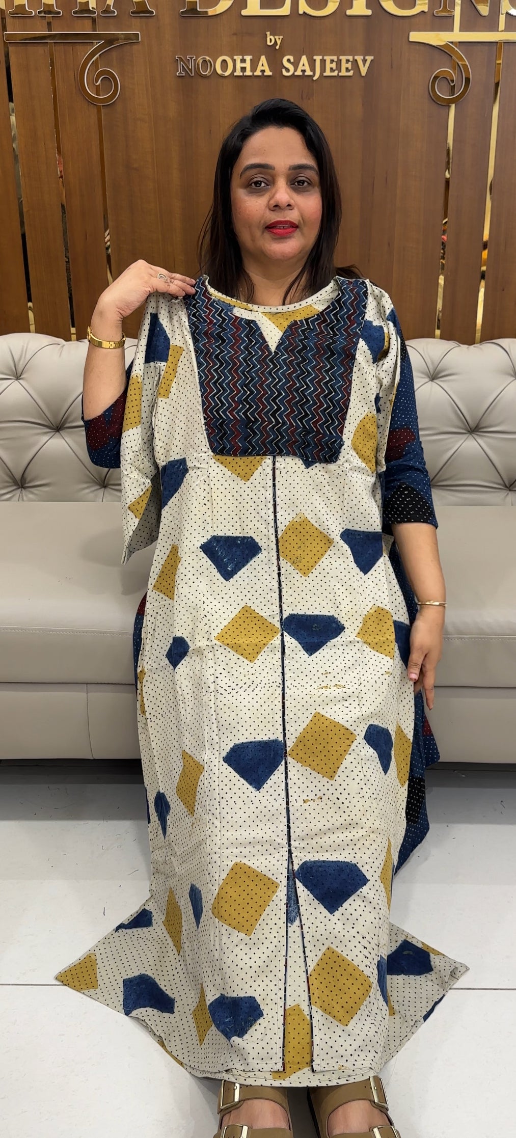 IHA'S IN-HOUSE AJRAKH PRINTED ALINE TOPS - IHA 25371