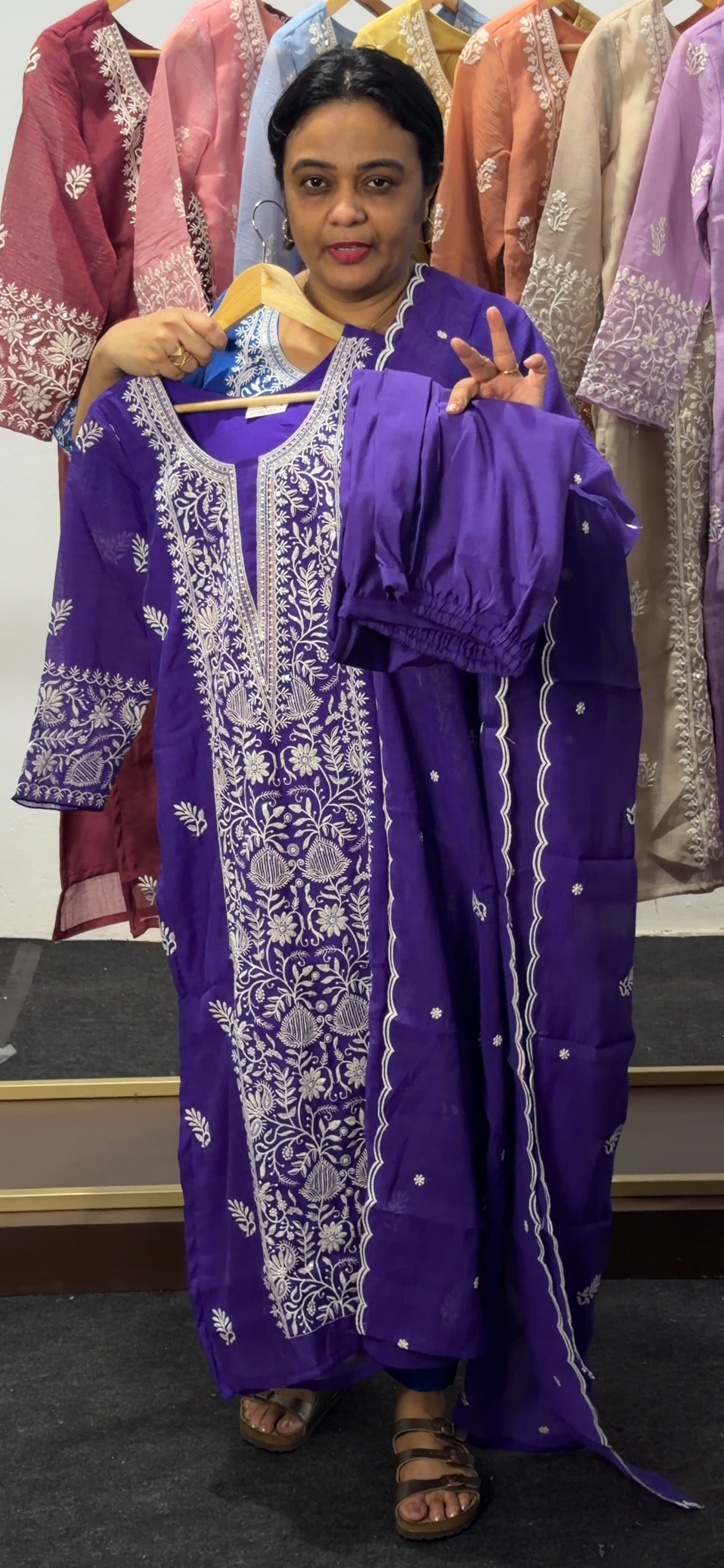 CHIKANKARI TOP, BOTTOM AND DUPATTA  - IHA 36065