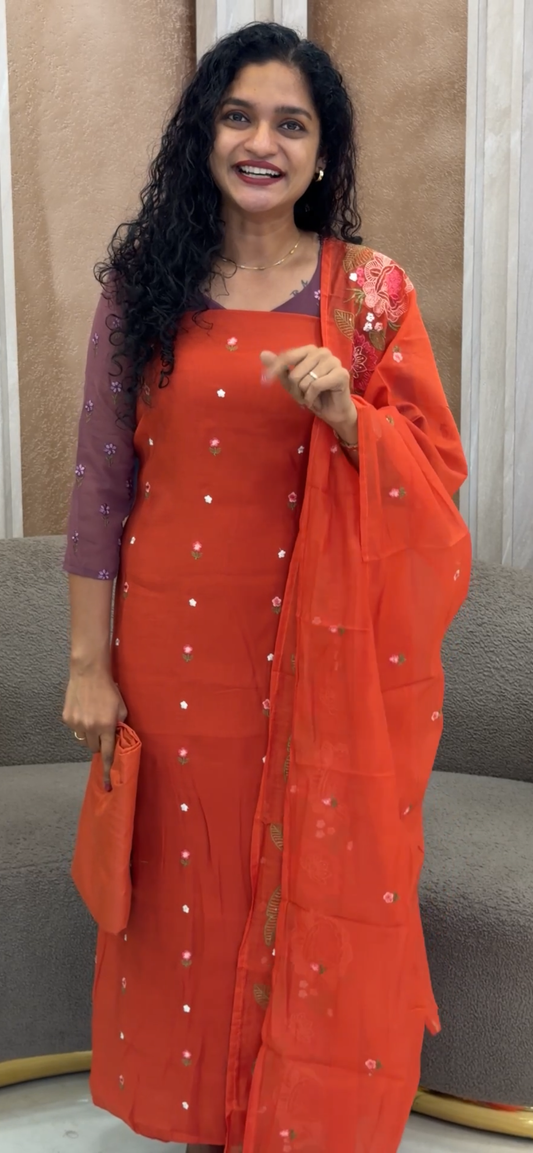 MALAI CHANDERI UNSTITCHED SALWAR SUITS - IHA 33289