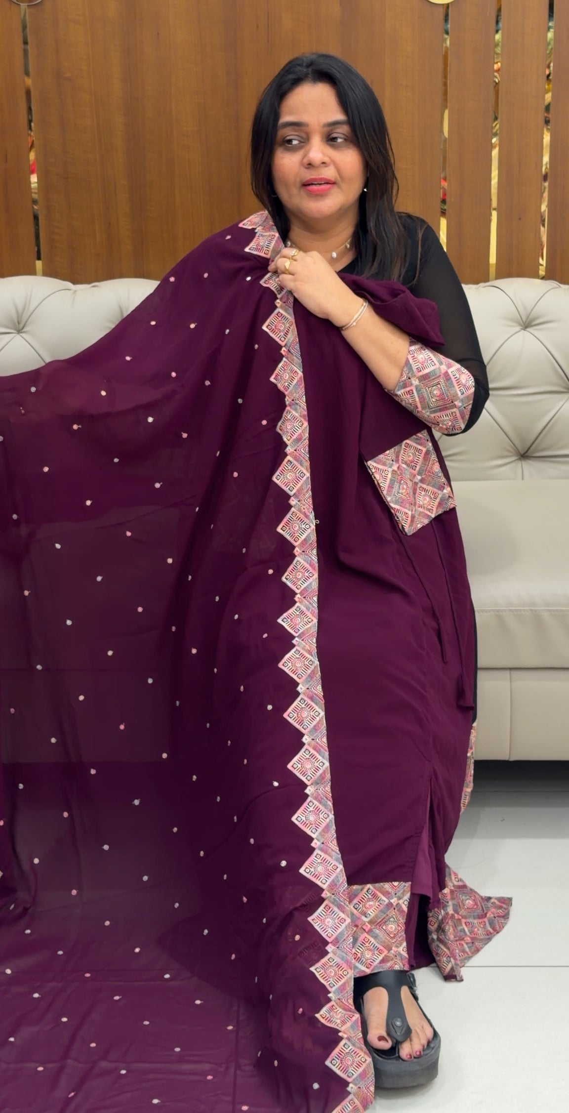 FAUX GEORGETTE TOP,BOTTOM AND DUPATTA - IHA 29161