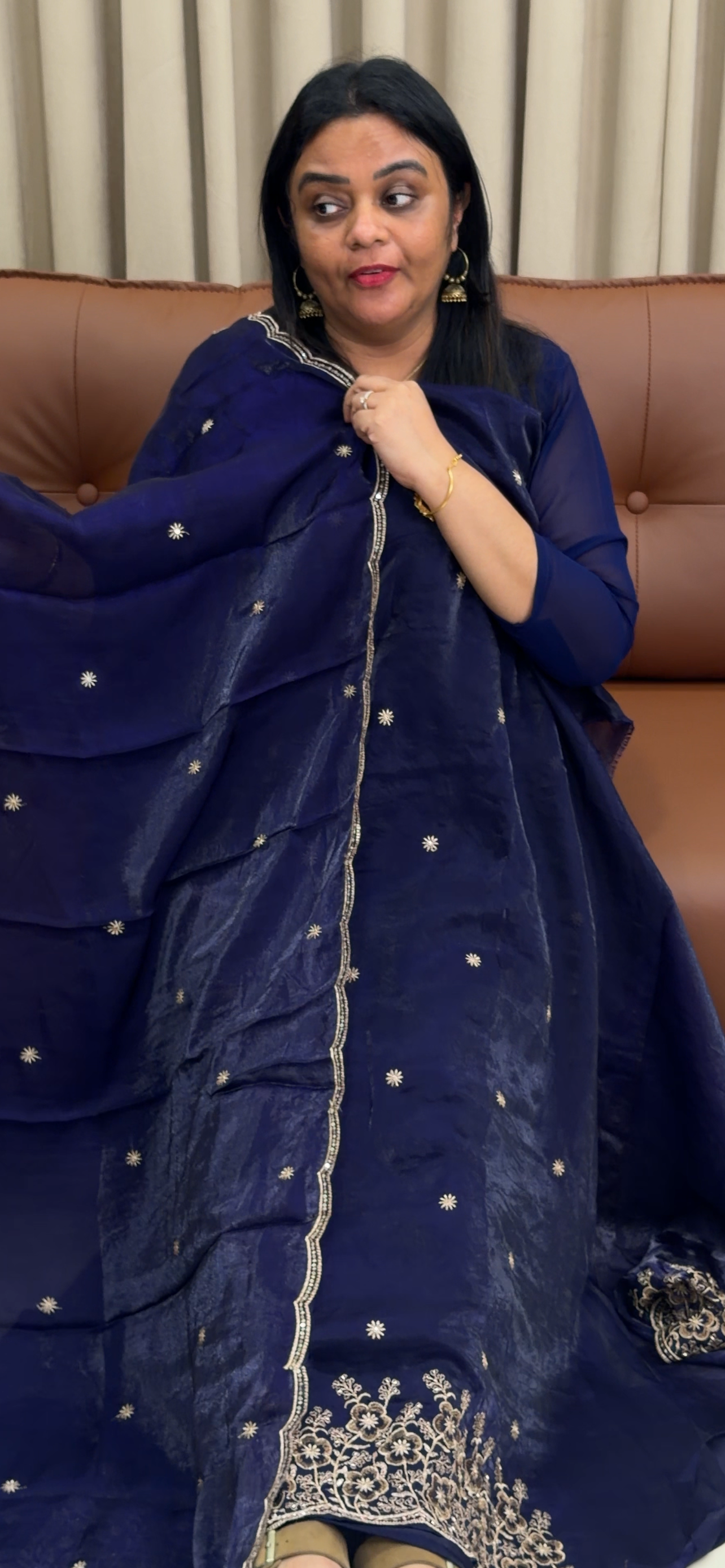 VELVET ORGANZA UNSTITCHED SALWAR SUITS - IHA 33653