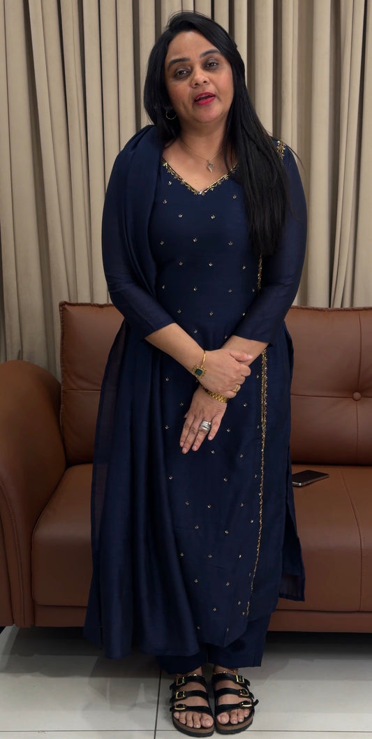 IHA'S IN-HOUSE SEMI RAW SILK TOP,BOTTOM AND DUPATTA  - IHA 34783