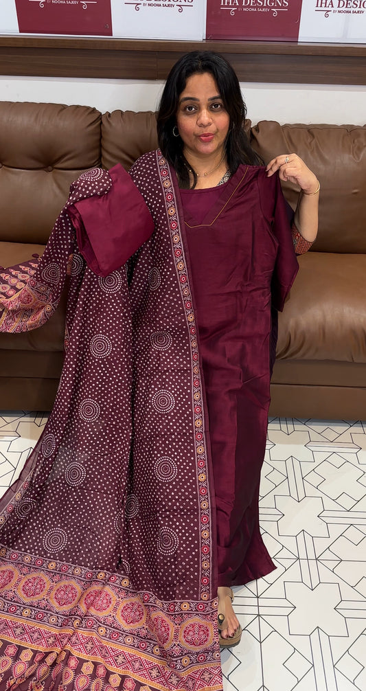 SEMI RAW SILK TOP, BOTTOM AND DUPATTA - IHA 27161
