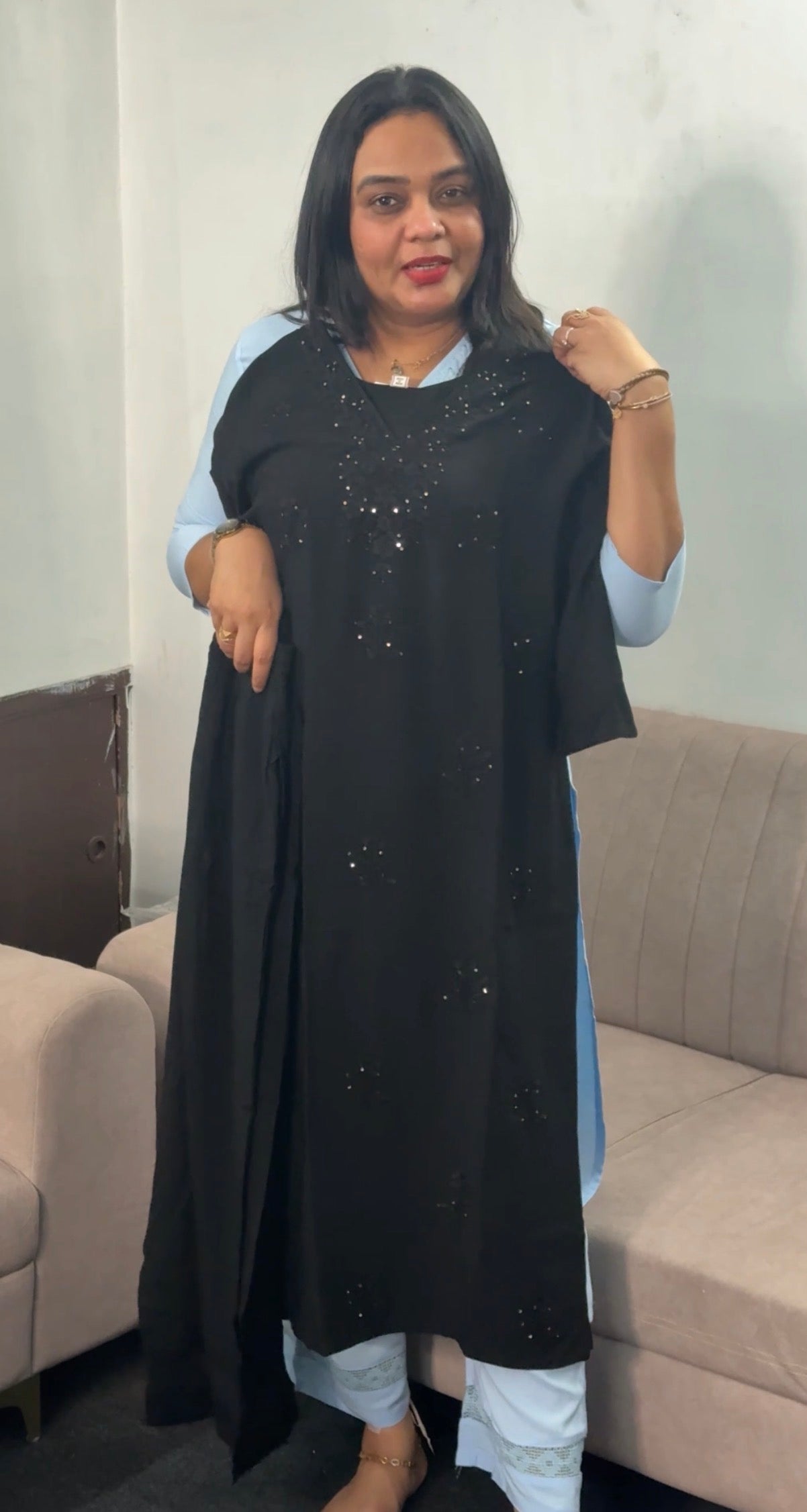 LUCKNOWI CHIKANKARI TOP AND BOTTOM - IHA 33879
