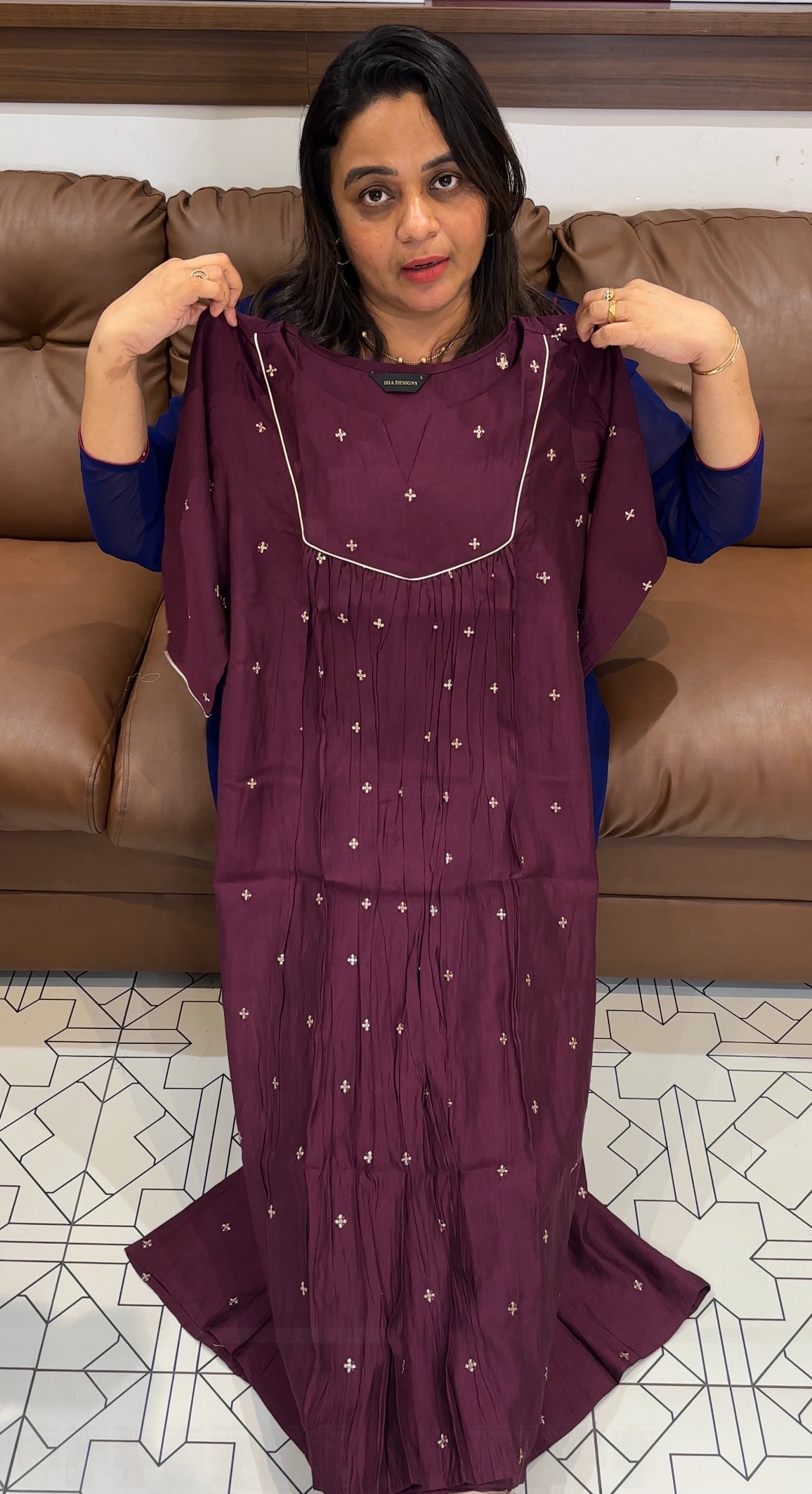 SEMI RAW SILK LONG A-LINE TOPS - IHA 27877