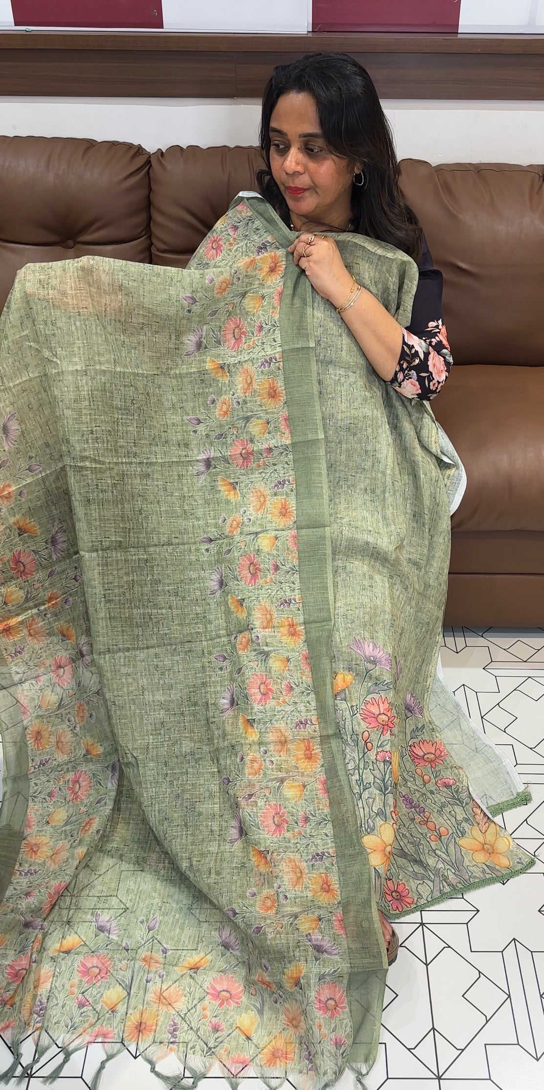 PRINTED LINEN UNSTITCHED SALWAR SUITS - IHA 26674