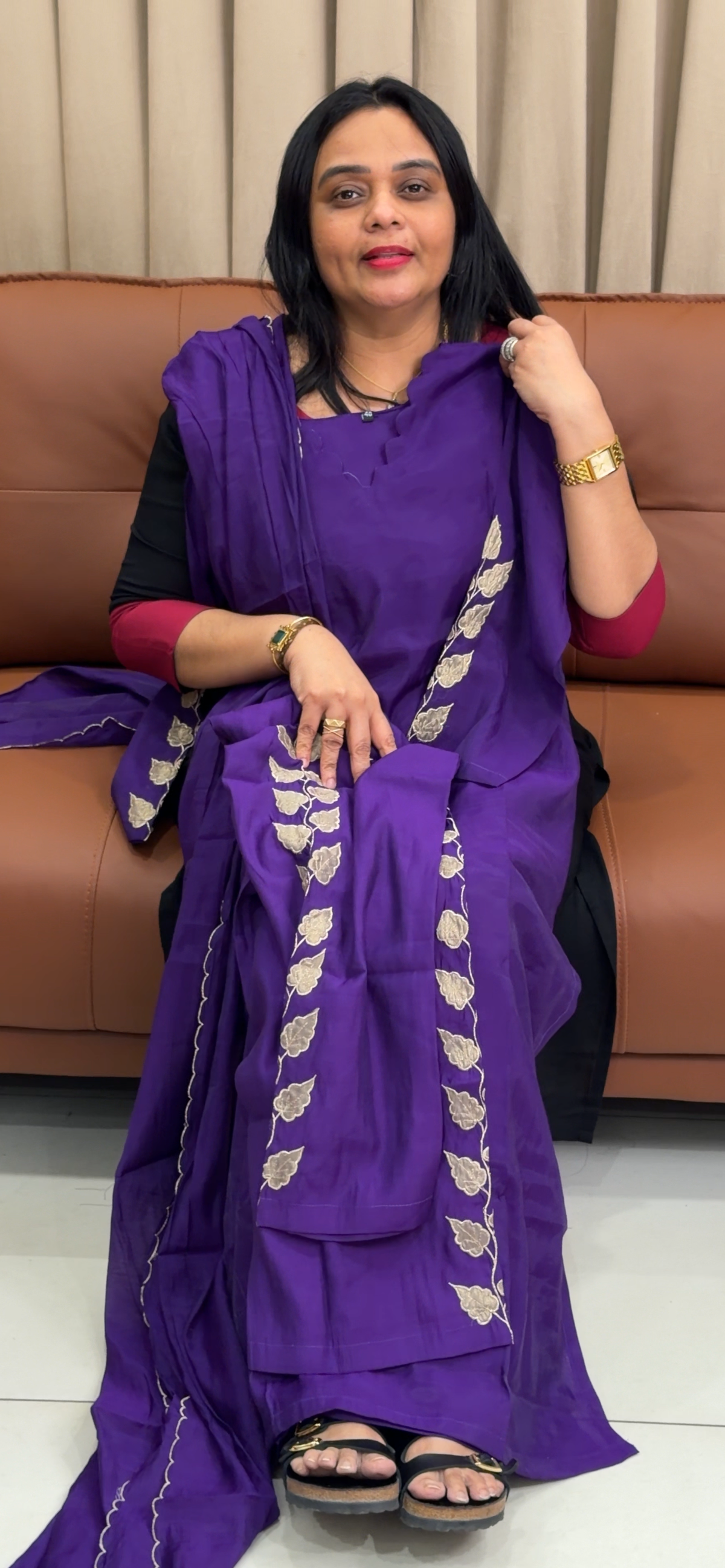 MUL CHANDERI TOP, BOTTOM AND DUPATTA - IHA 35307