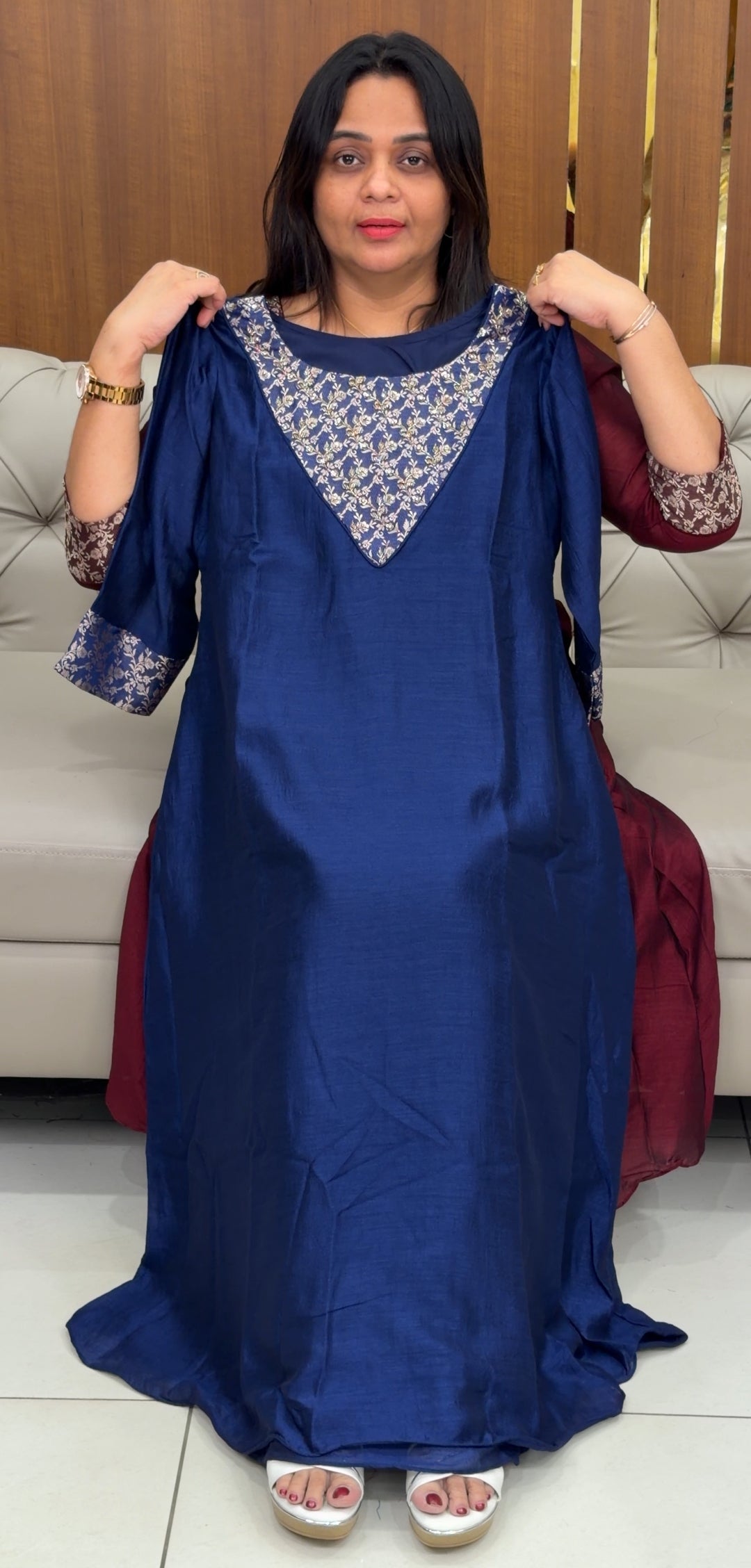 IHA'S IN-HOUSE SEMI RAW SILK SLITTED TOPS - IHA 29077