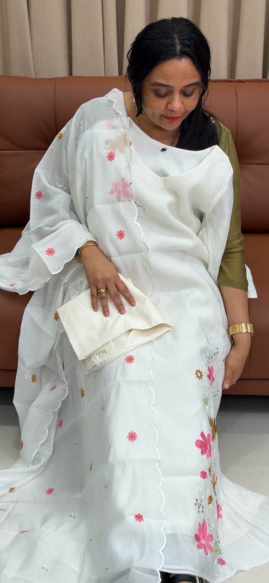 MUL CHANDERI TOP, BOTTOM AND DUPATTA - IHA 35375