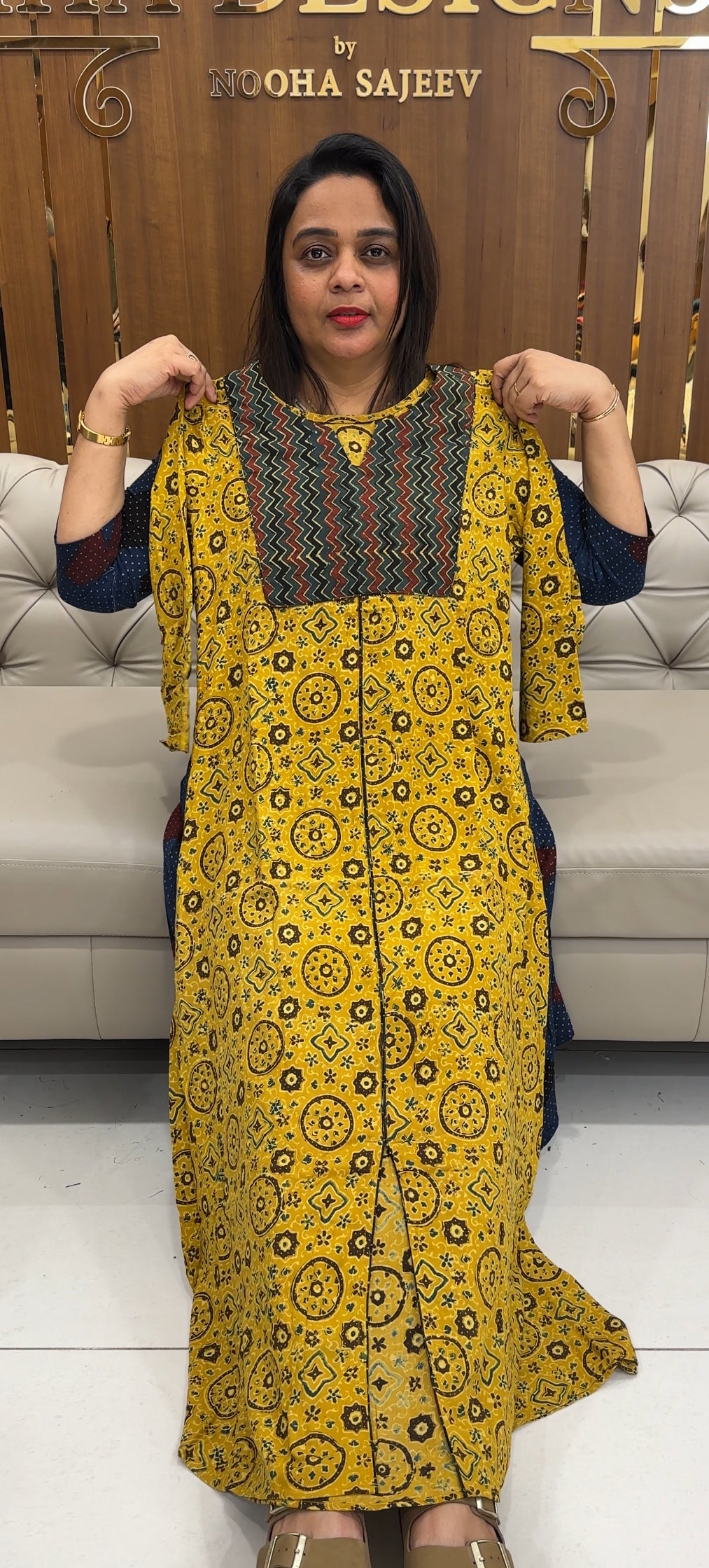 IHA'S IN-HOUSE AJRAKH PRINTED ALINE TOPS - IHA 25371