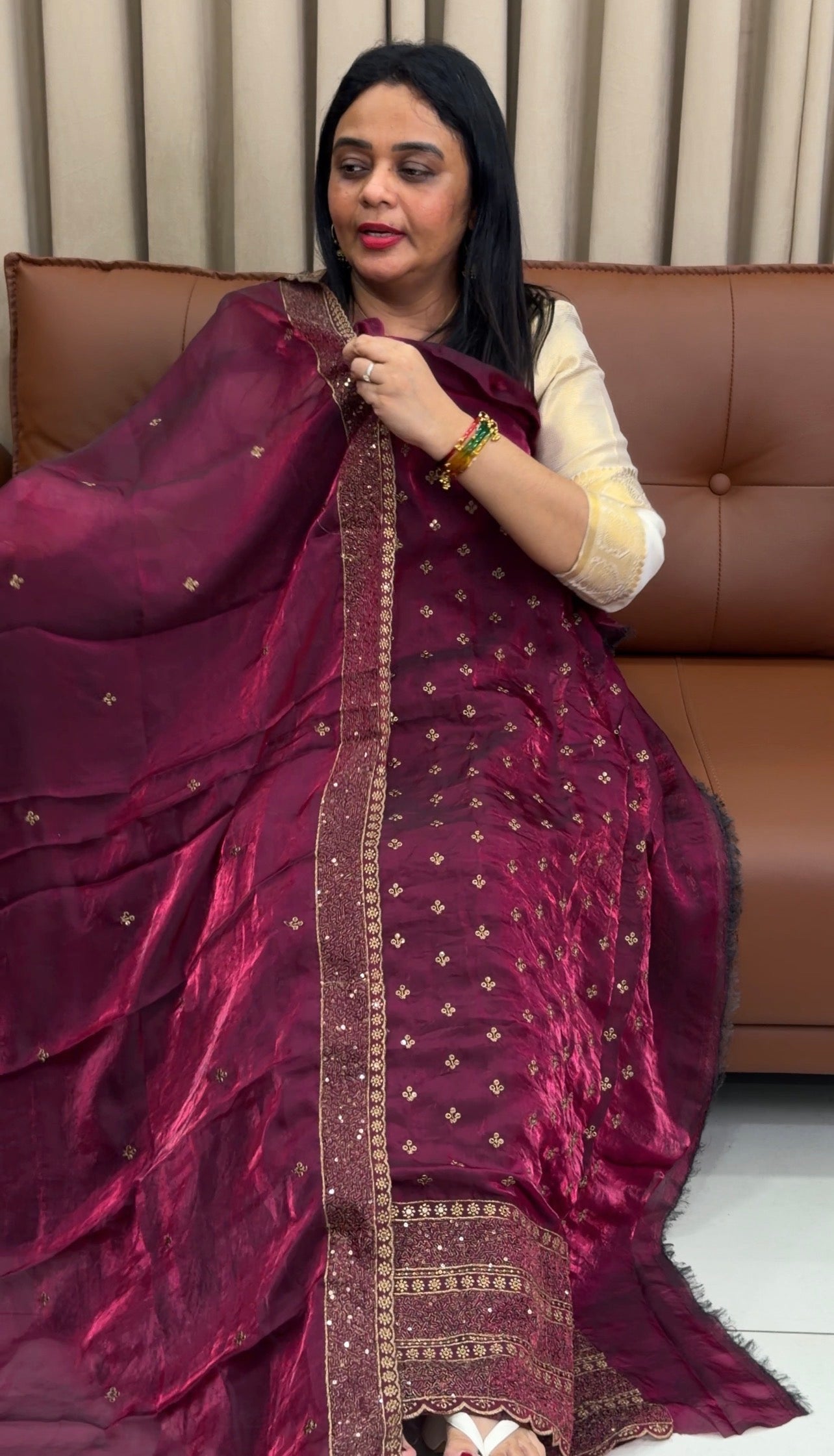 VELVET ORGANZA UNSTITCHED SALWAR SUITS - IHA 33847