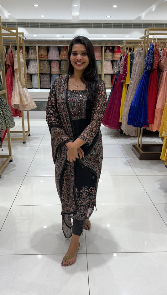 CRAPE SILK TOP, BOTTOM AND DUPATTA - IHA 25115