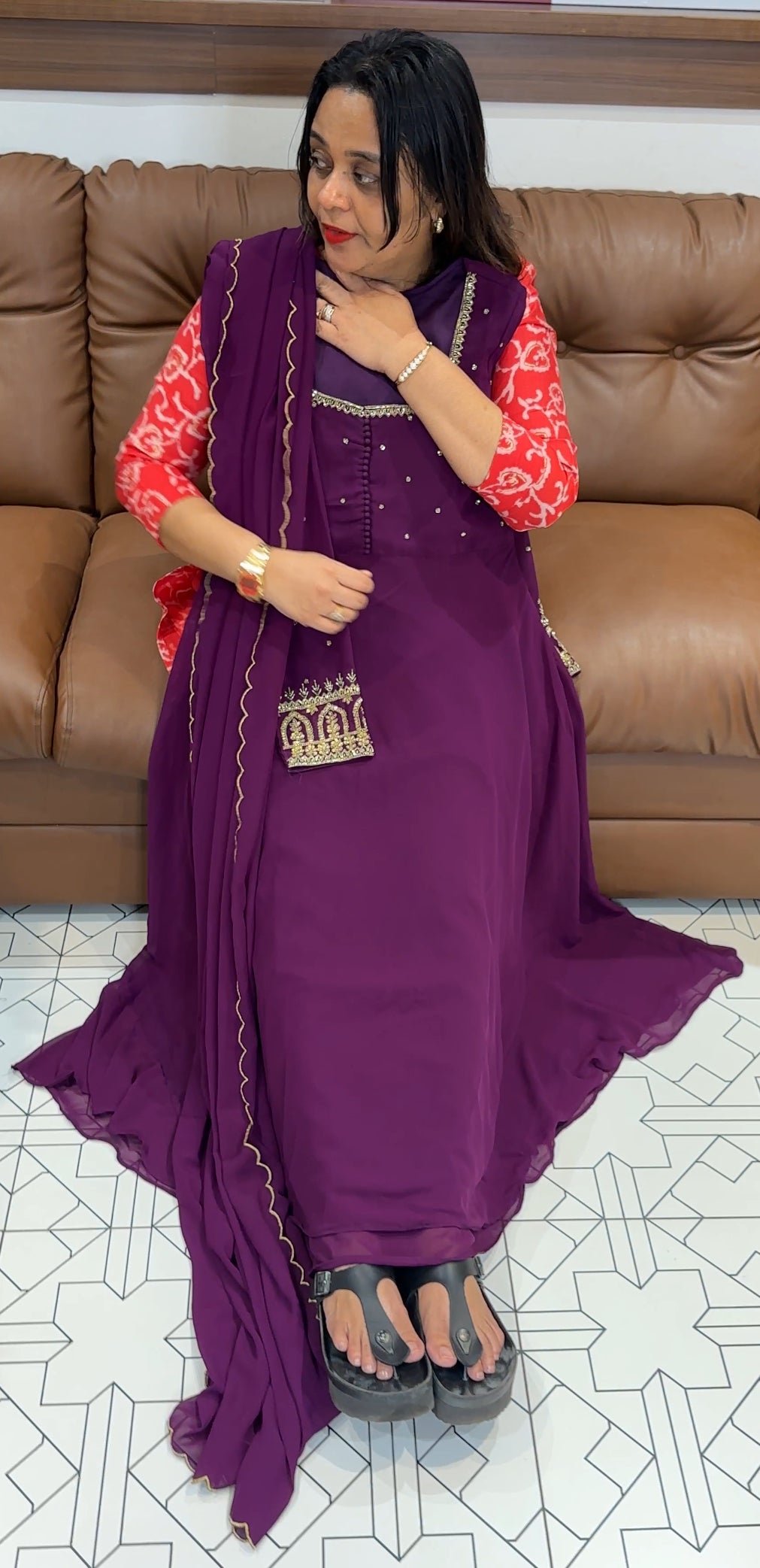 PARTY WEAR ANARKALI TOP AND DUPATTA - IHA 17648