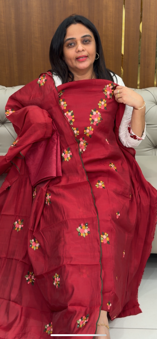 MUL CHANDERI UNSTITCHED SALWAR SUITS - IHA 29360