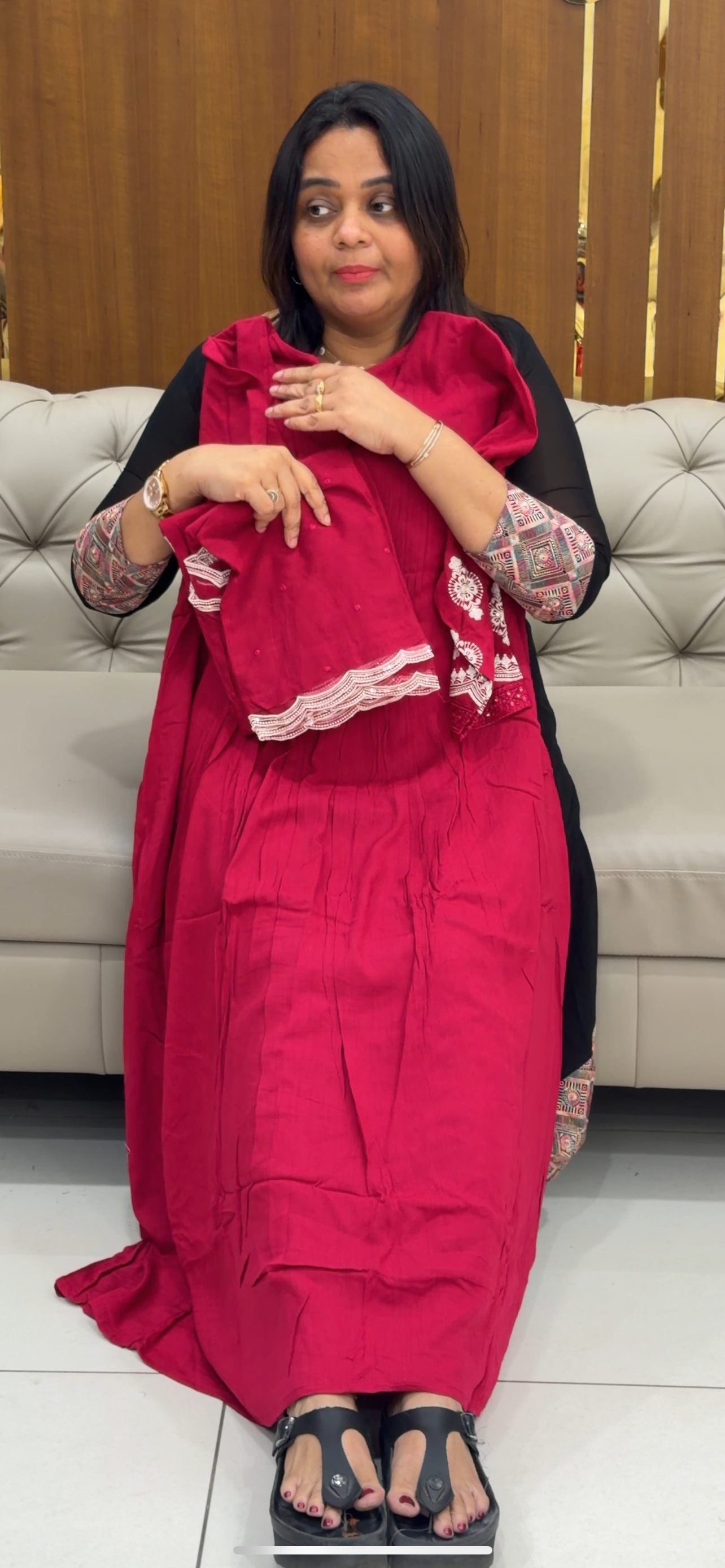 CRUSHED RAYON TOP, BOTTOM AN DUPATTA - IHA 28761