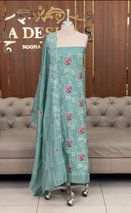 MUL CHANDERI UNSTITCHED SALWAR SUITS - IHA 29695