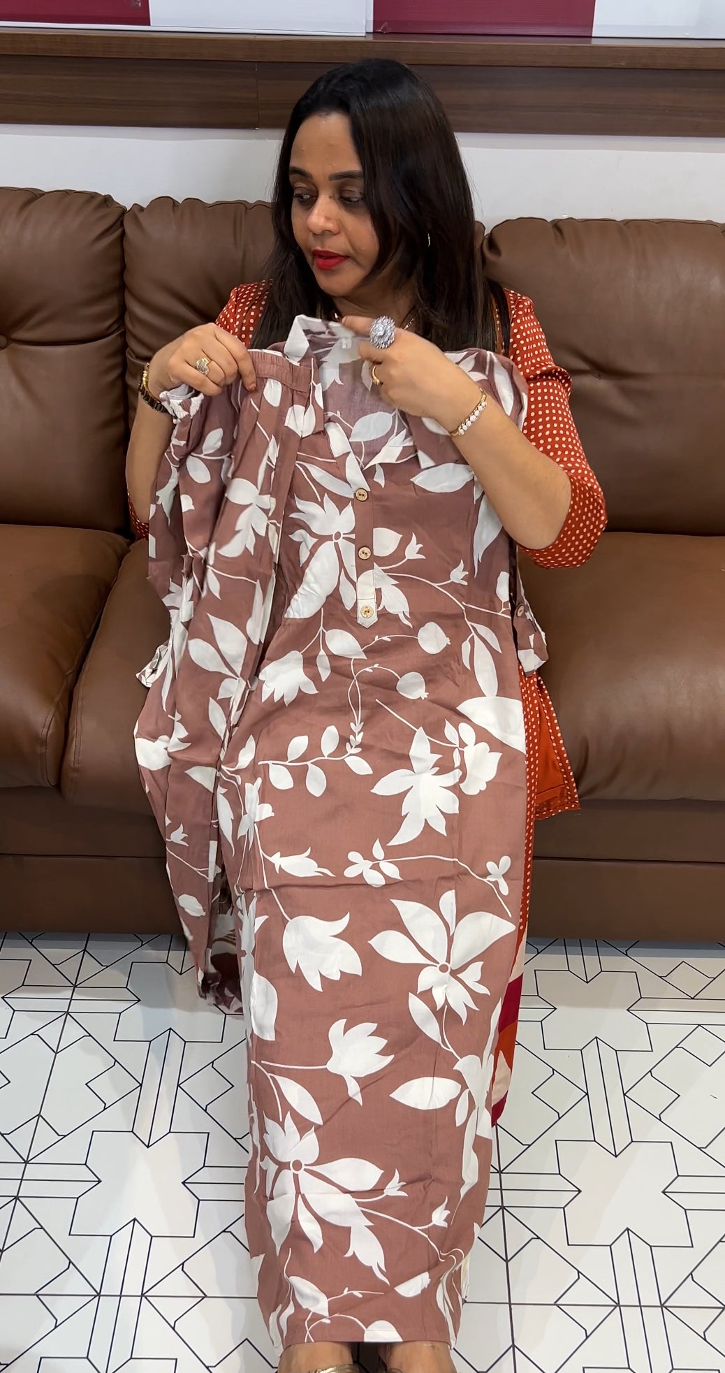 PRINTED COTTON LONG TOP AND BOTTTOM - IHA 22890