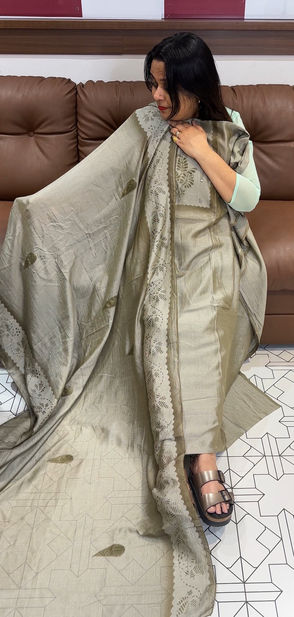 SEMI RAW SILK UNSTITCHED SALWAR SUITS - IHA 19350