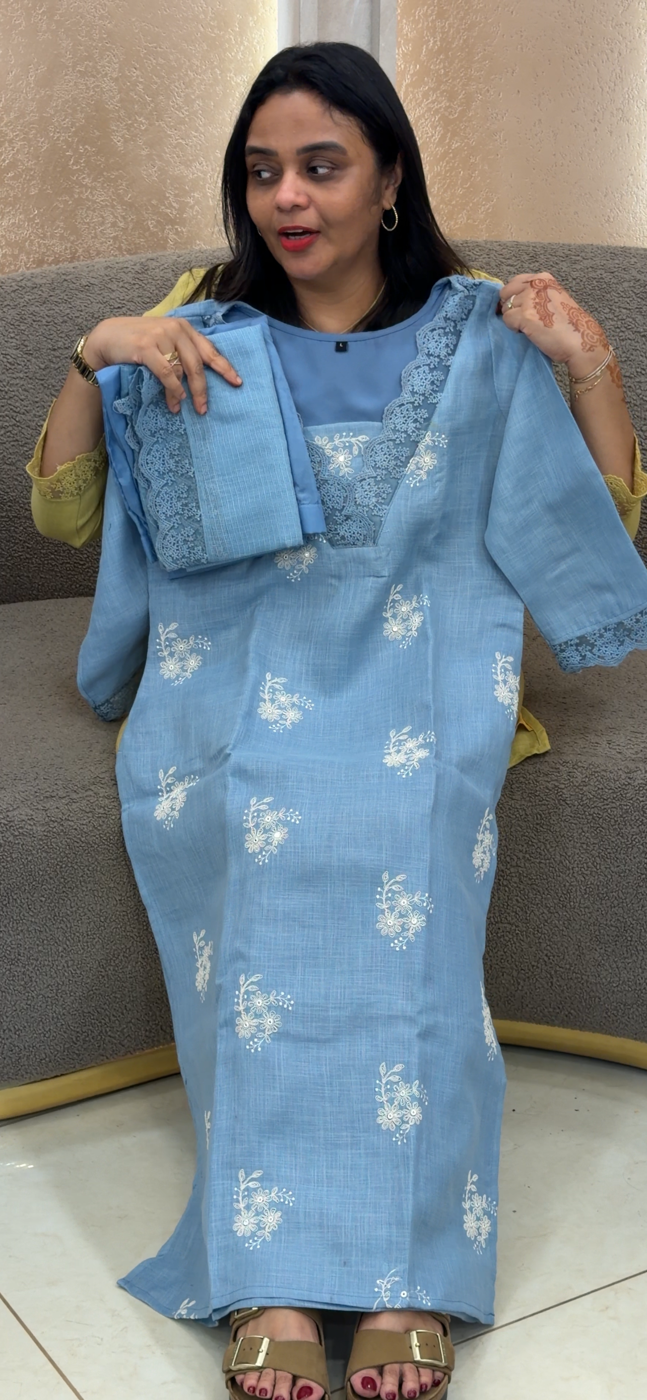 IHA'S IN-HOUSE COTTON LINEN TOP, BOTTOM AND DUPATTA - IHA 33709