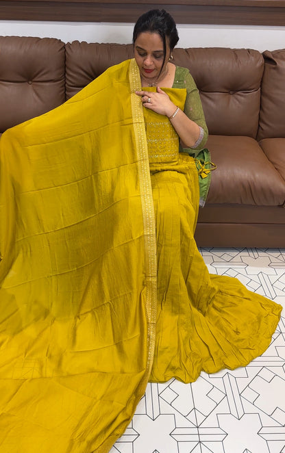 SEMI RAW SILK SEMI STITCHED DAVANI - IHA 16880