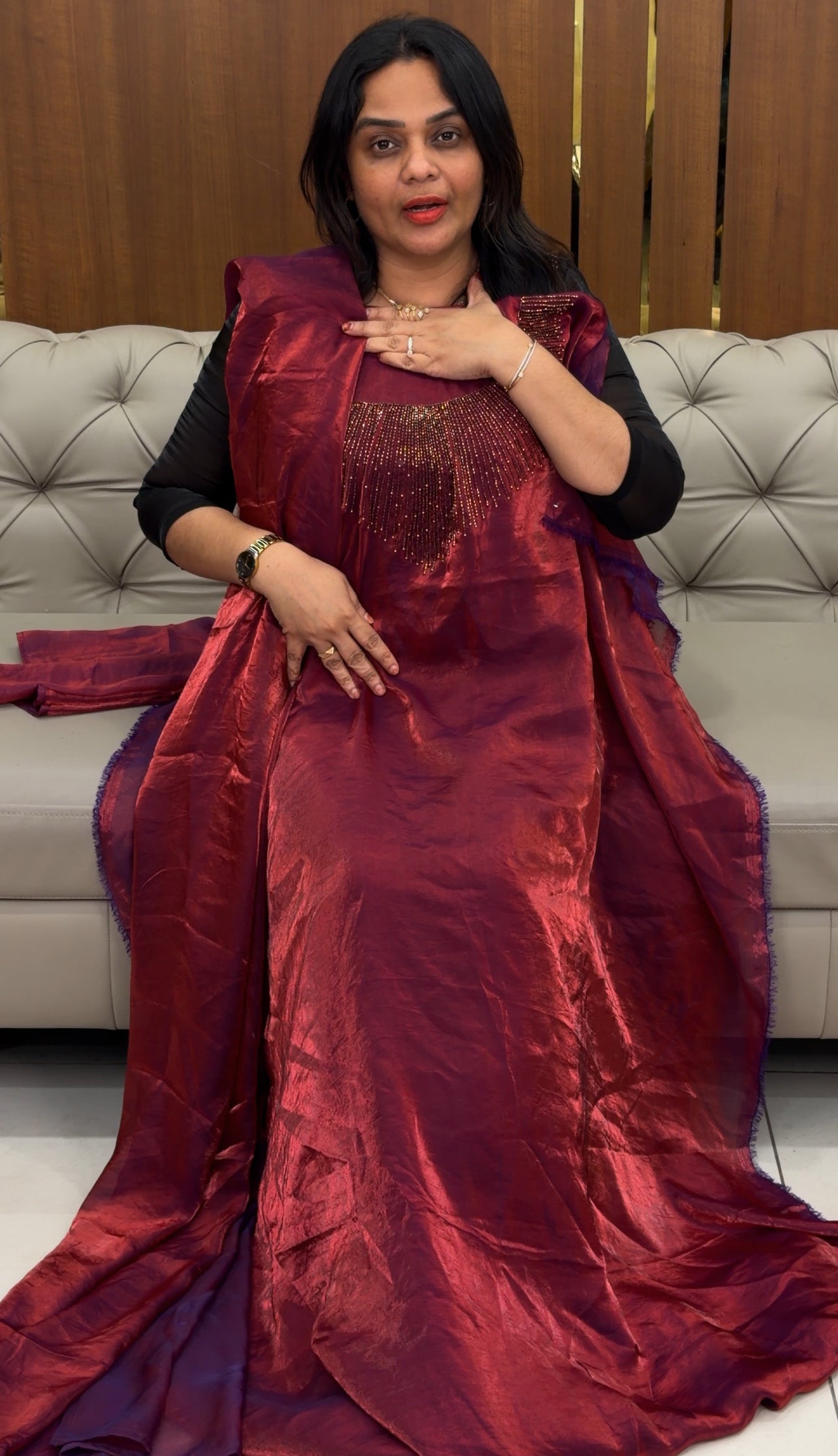 FORWARD VELVET ORGANZA TOP,BOTTOM AND DUPATTA - IHA 30657