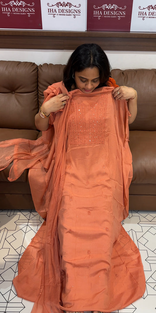 LUCKNOWI CHIKANKARI UNSTITCHED SALWAR SUITS - IHA 26678