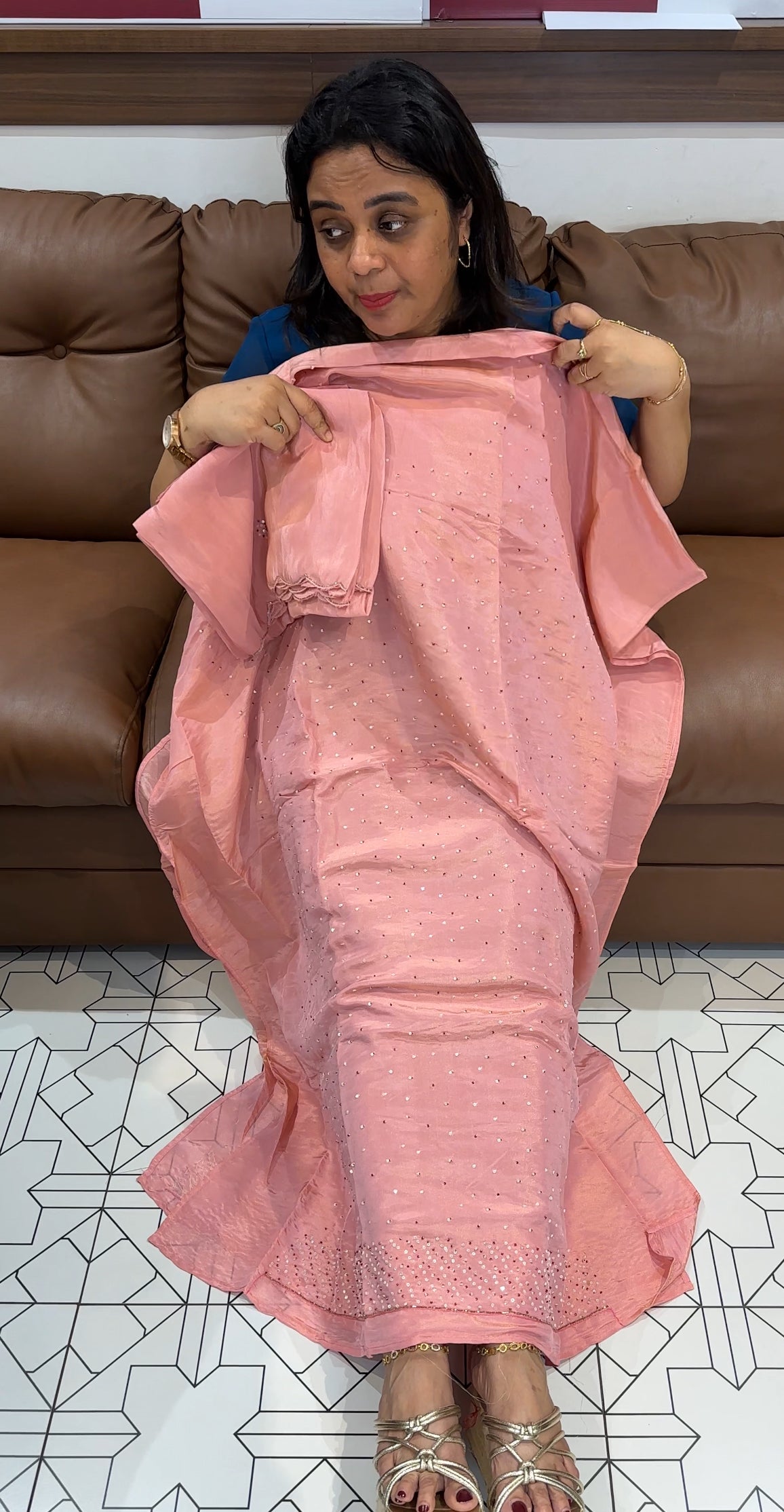 HANDWORKED TISSUE UNSTITCHED SALWAR SUITS - IHA 26667