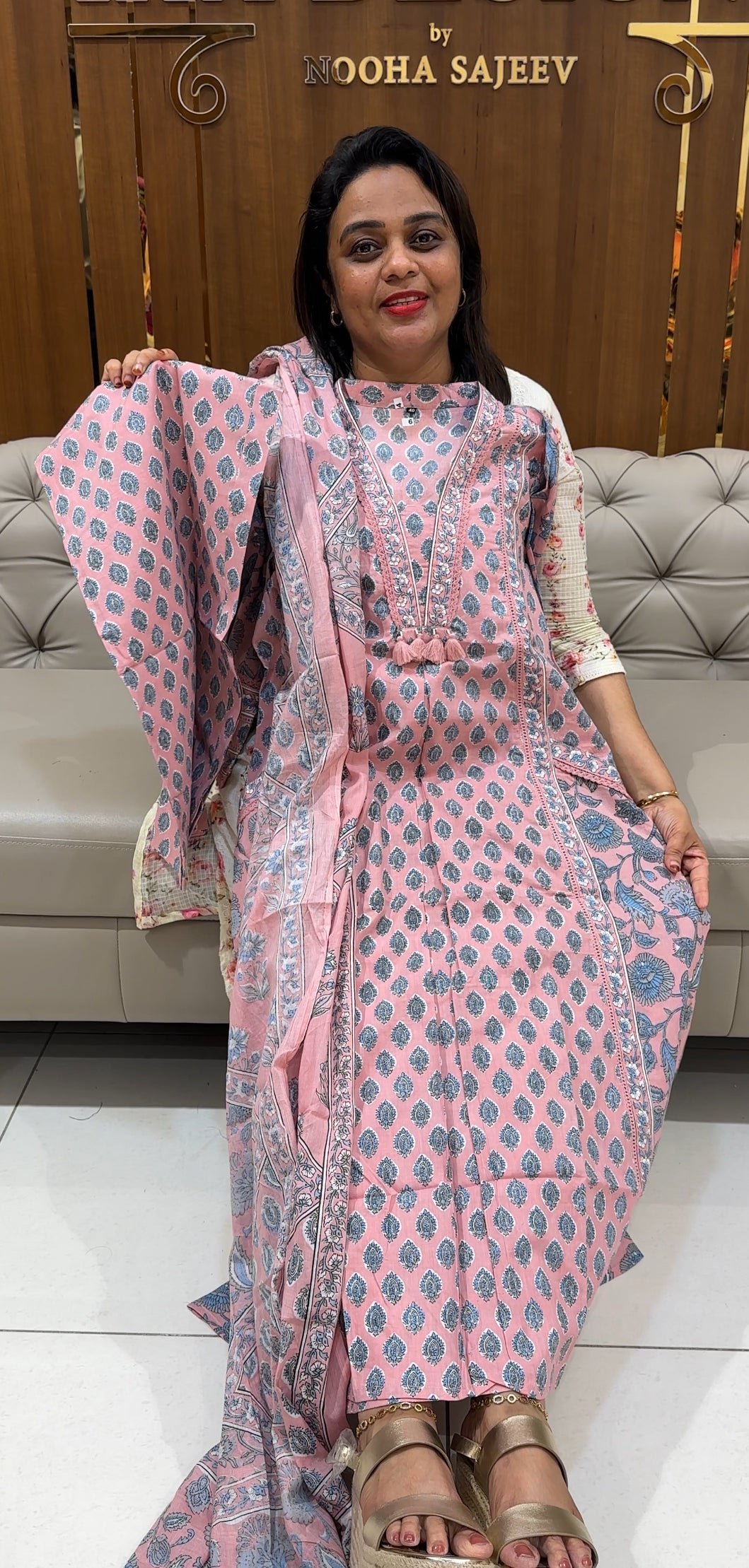 COTTON PRINTED ALINE TOP,BOTTOM AND DUPATTA - IHA 25093