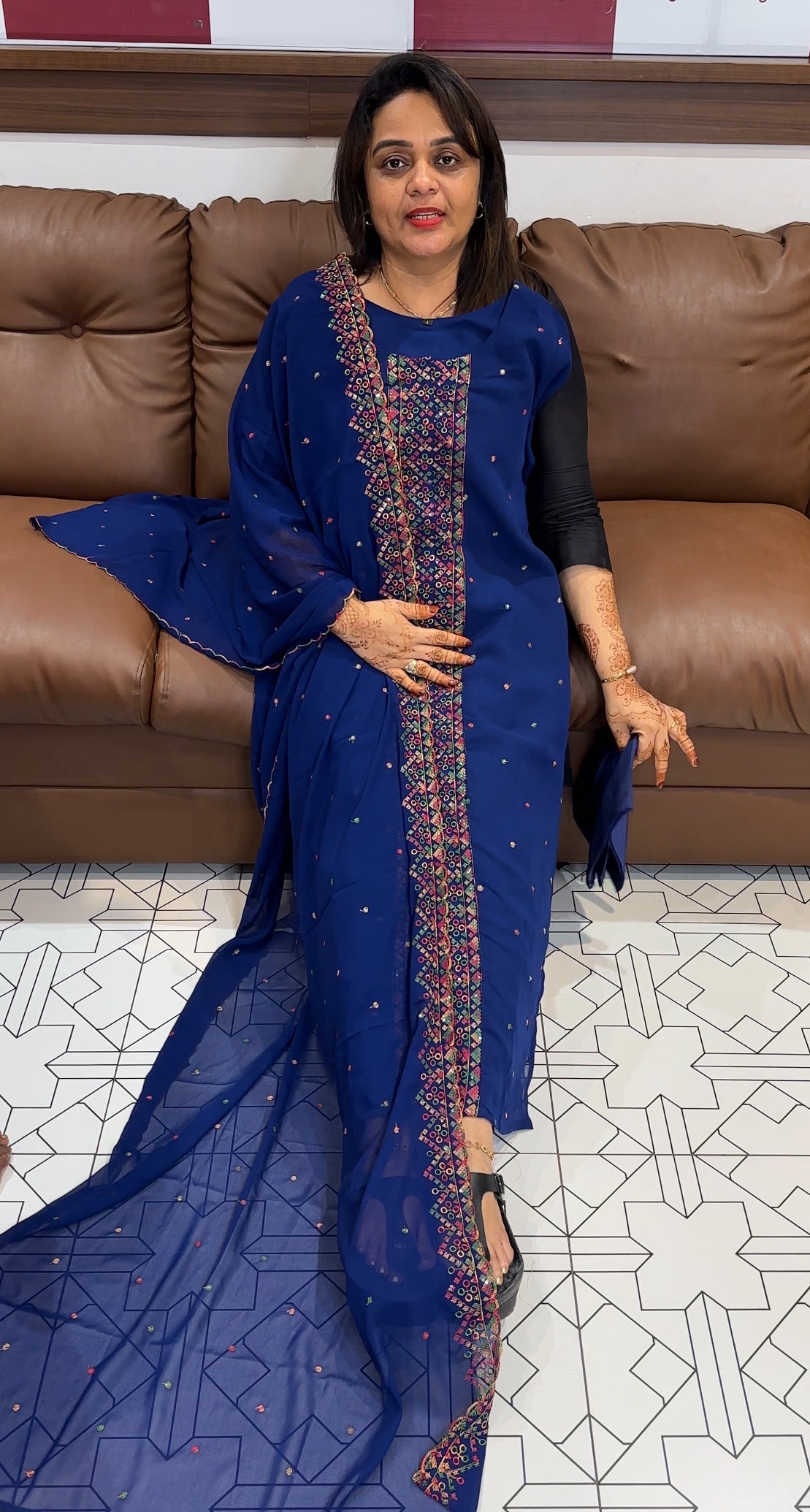 FAUX GEORGETTE TOP, BOTTOM AND DUPATTA - IHA 23743