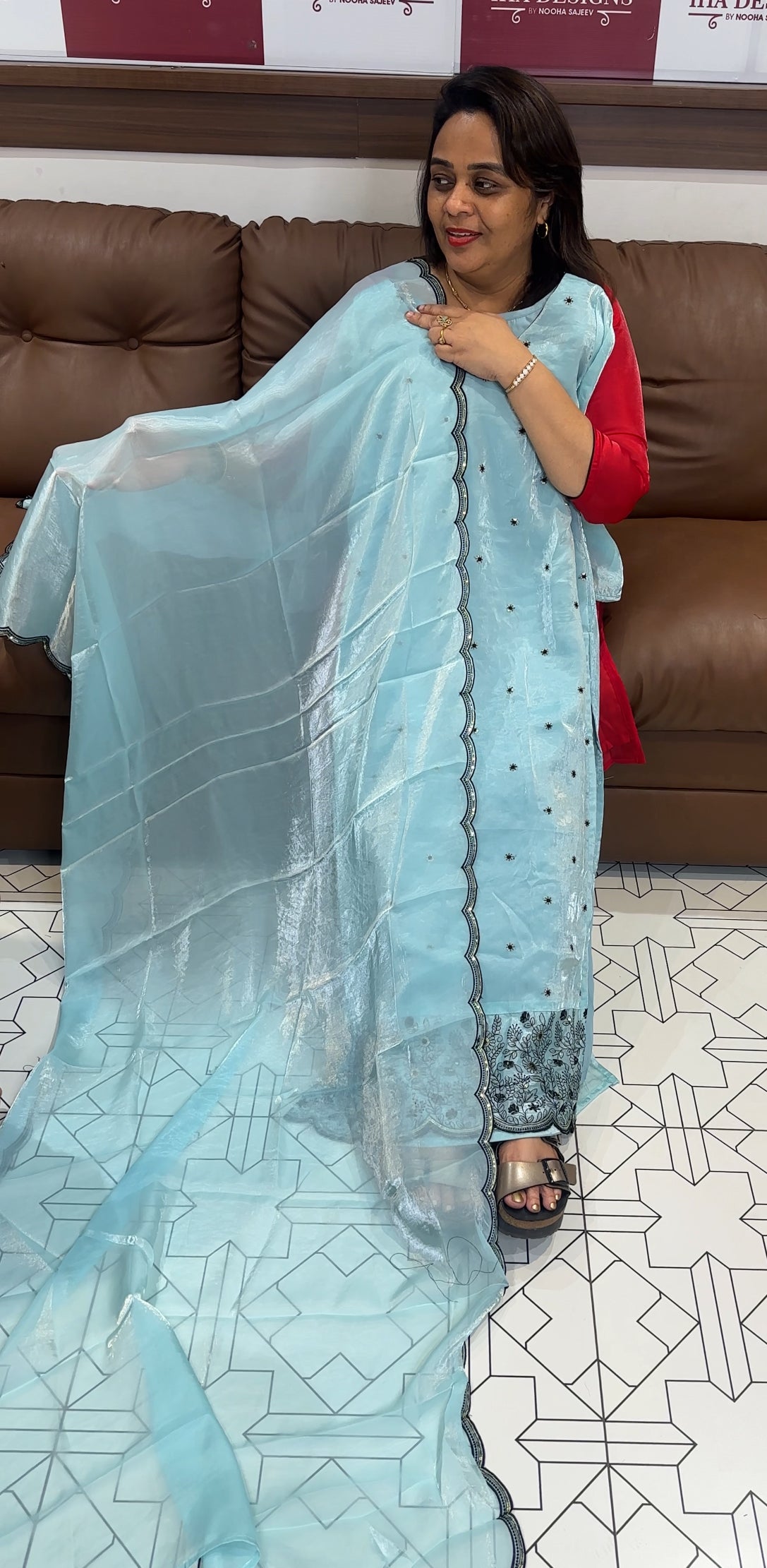 IHA'S IN-HOUSE VELVET ORGANZA TOP,BOTTOM AND DUPATTA - IHA 24180